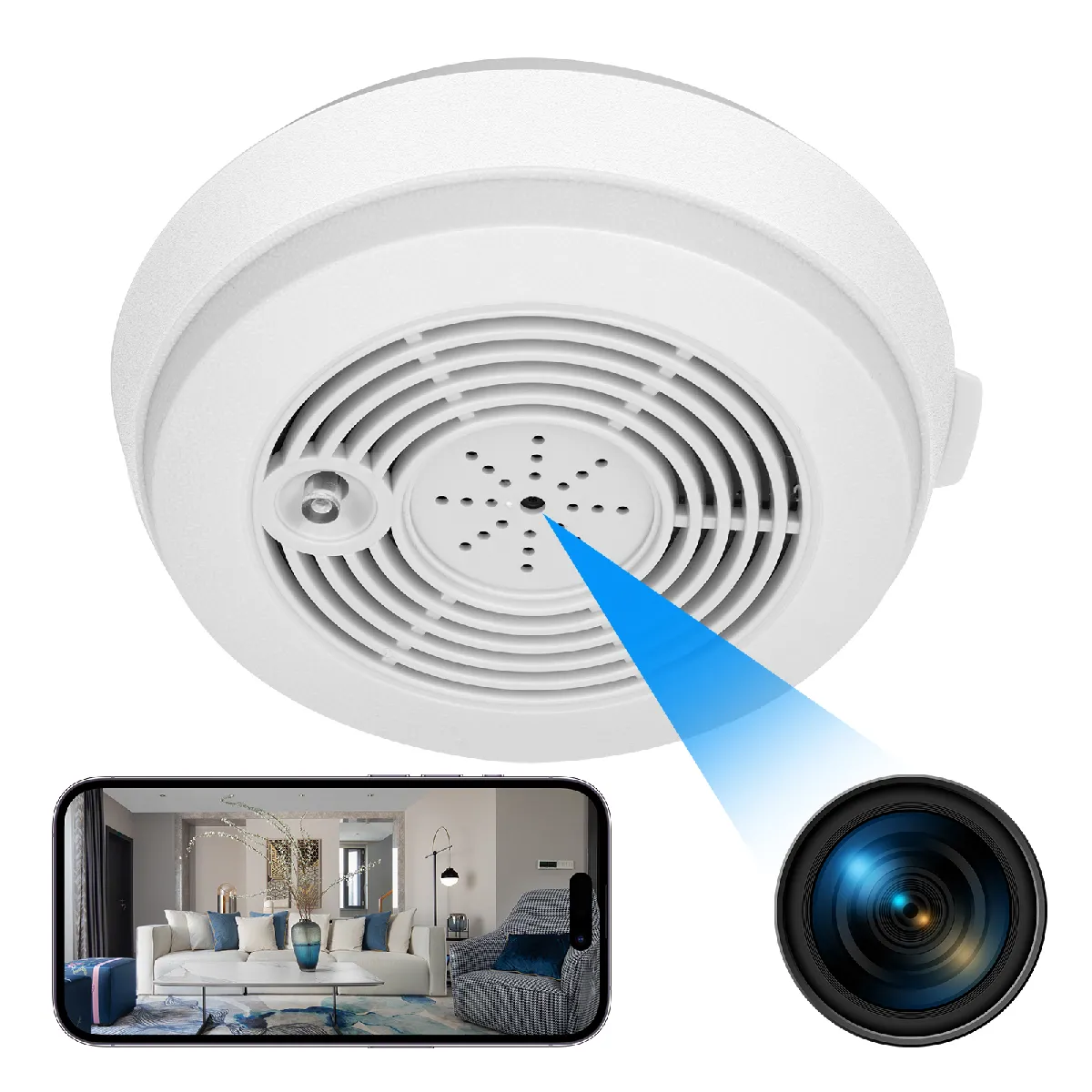 Détecteur De Fumée Caméra Espion Wifi Full HD Vision Nocturne PIR+