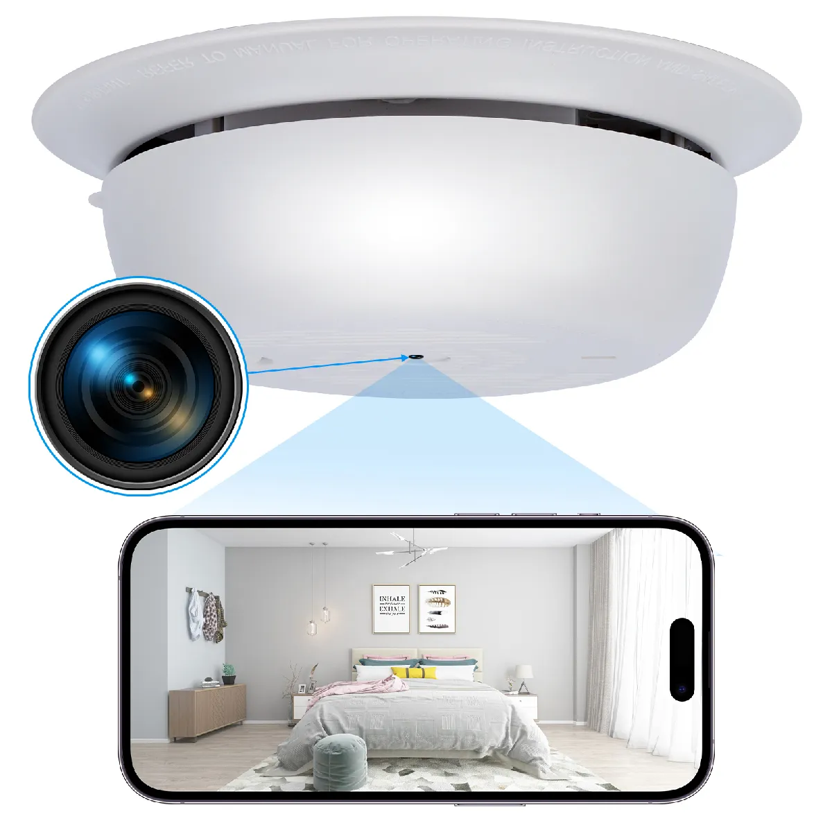 Yonis Détecteur De Fumée Caméra Espion Wifi Full Hd Vision Nocturne Et Détection Mouvement + Sd 64 Go