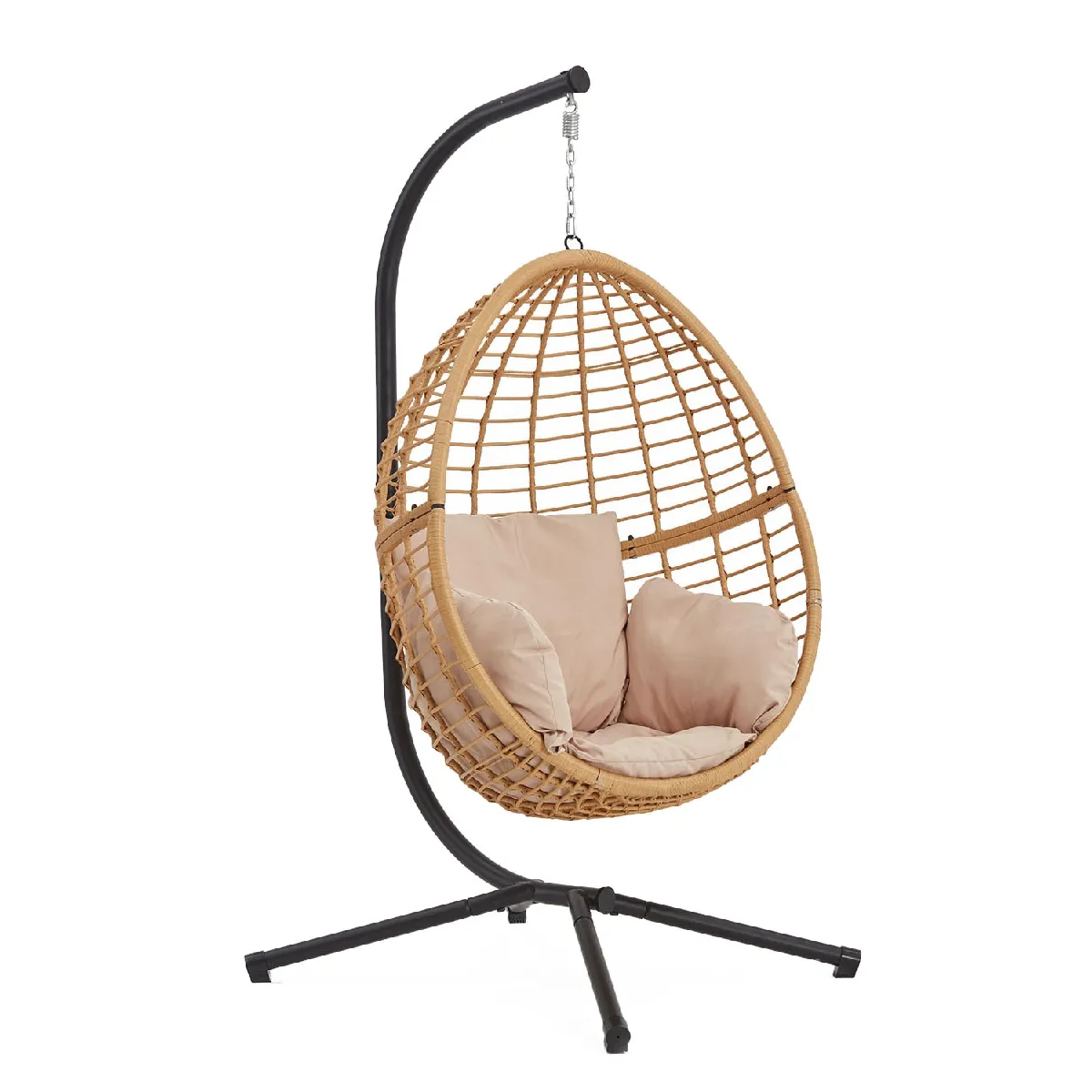 Fauteuil suspendu en résine tressée beige et noir AUROA Fauteuil suspendu en résine tressée beige et noir AUROA