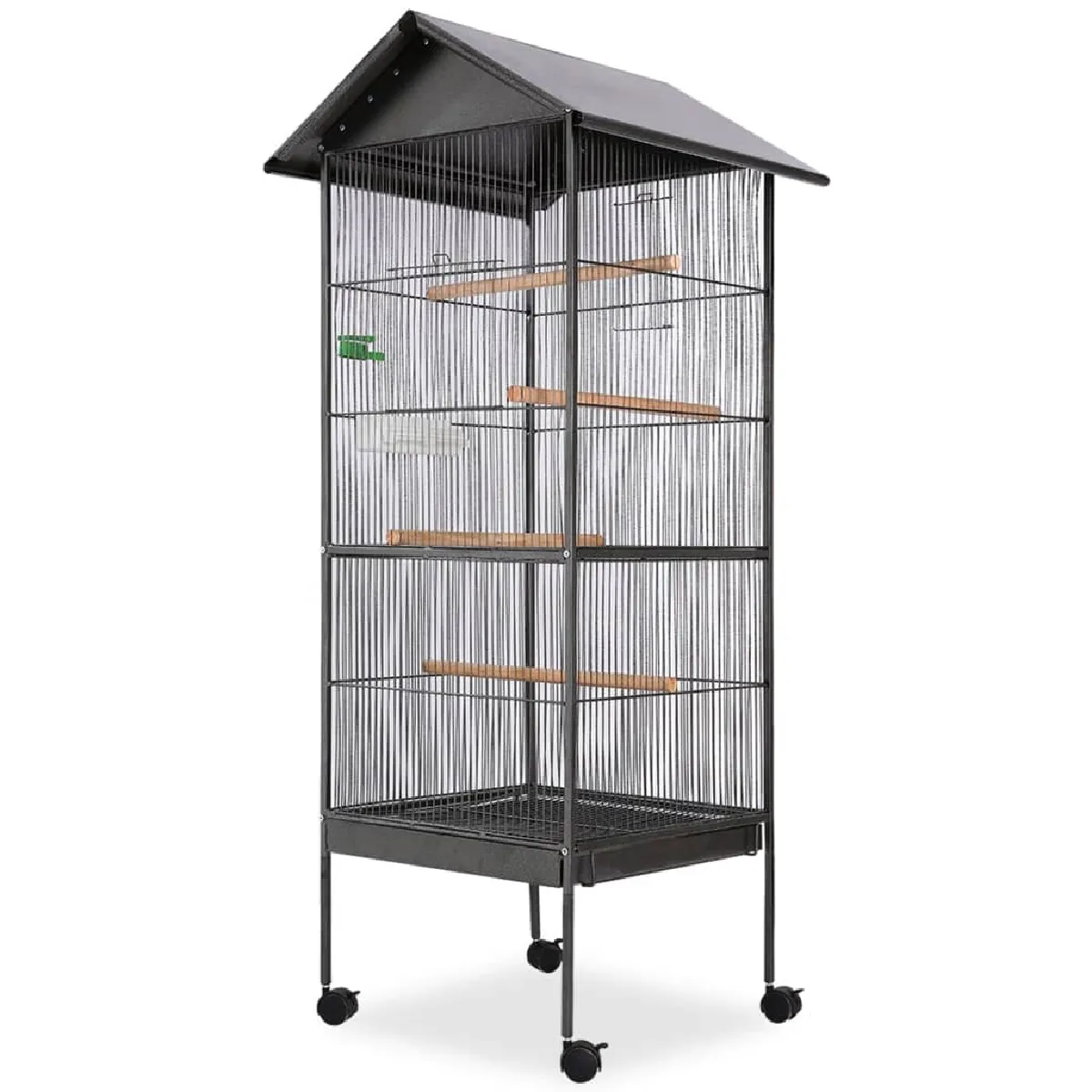 vidaXL Cage à Oiseaux avec Toit Acier 66x66x155 cm - vue 2