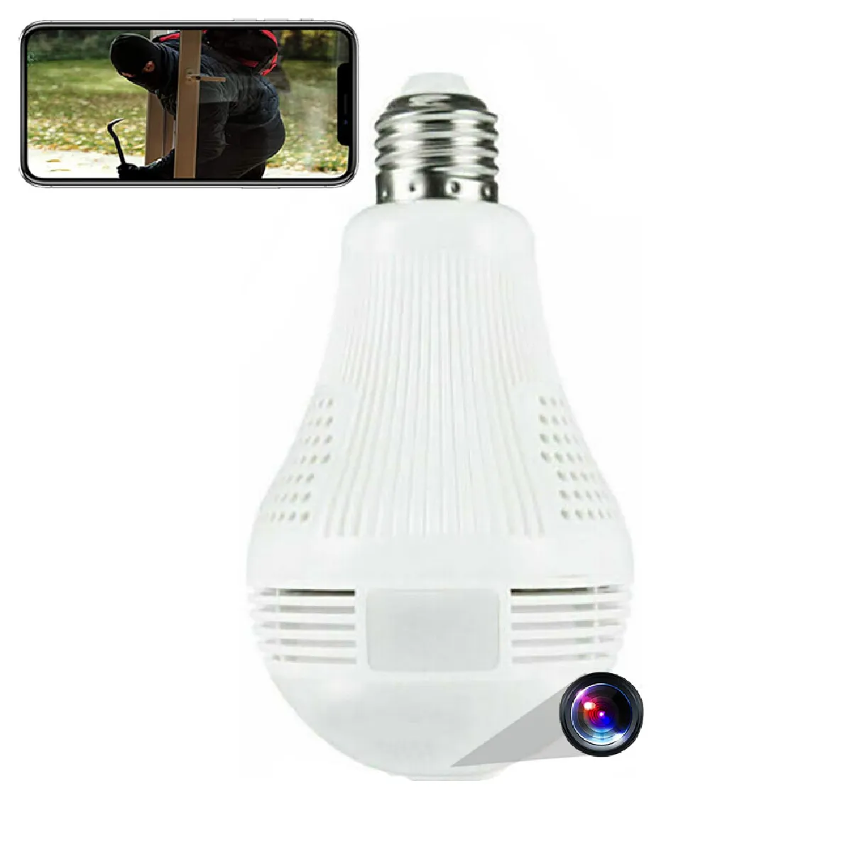Yonis Ampoule Caméra Espion De Surveillance Hd 2Mp 360° Wifi Ip E27 Vision Nocturne Ir + Sd 32 Go