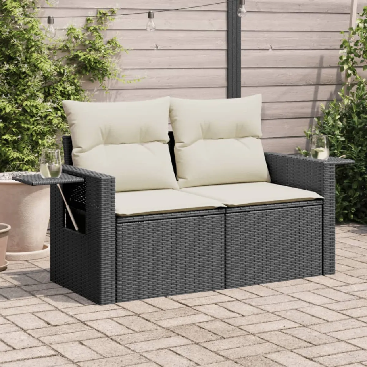 vidaXL Canapé de jardin 2 places - Noir