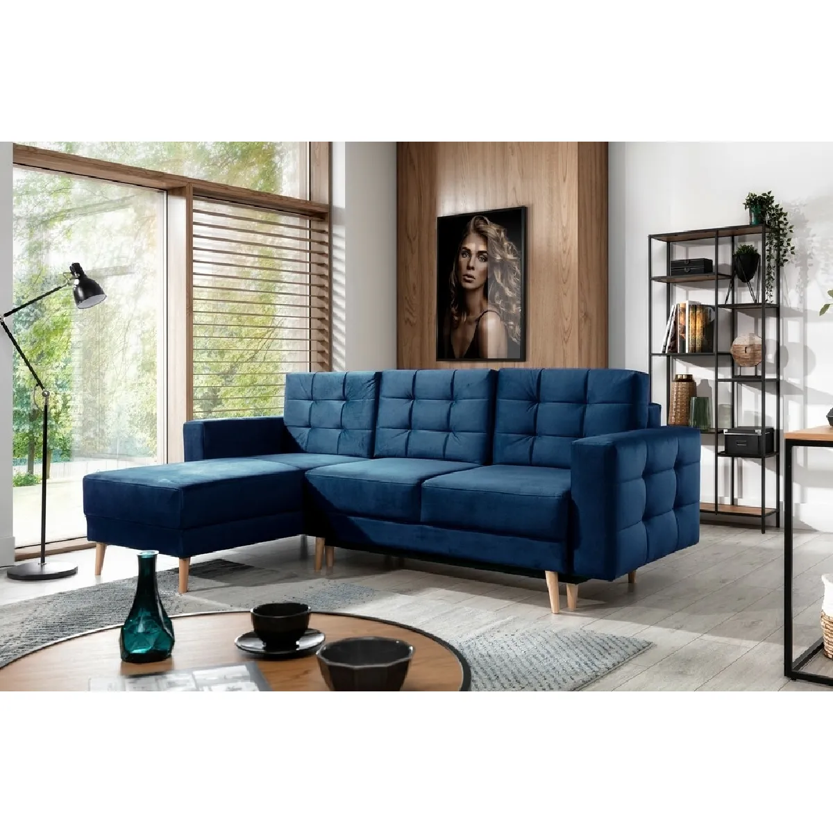 Venesetti Canapé d'angle ASSIA - Velours bleu foncé Venesetti Canapé d'angle ASSIA - Velours bleu foncé