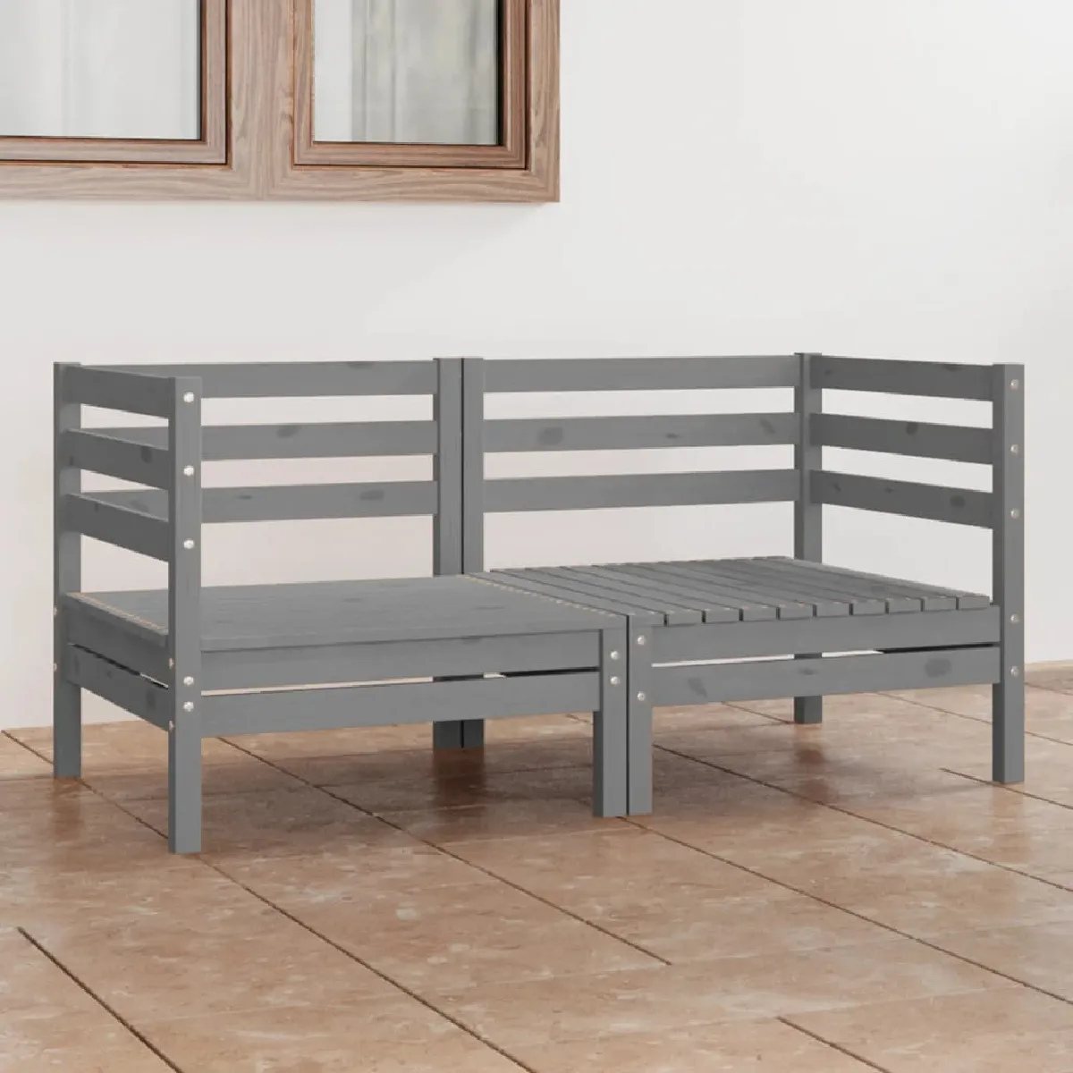 vidaXL Bois de Pin Solide Canapé à 2 Places de Jardin Sofa de Terrasse Canapé d'Extérieur Meuble de Terrasse Meuble 3075244 - vue 2