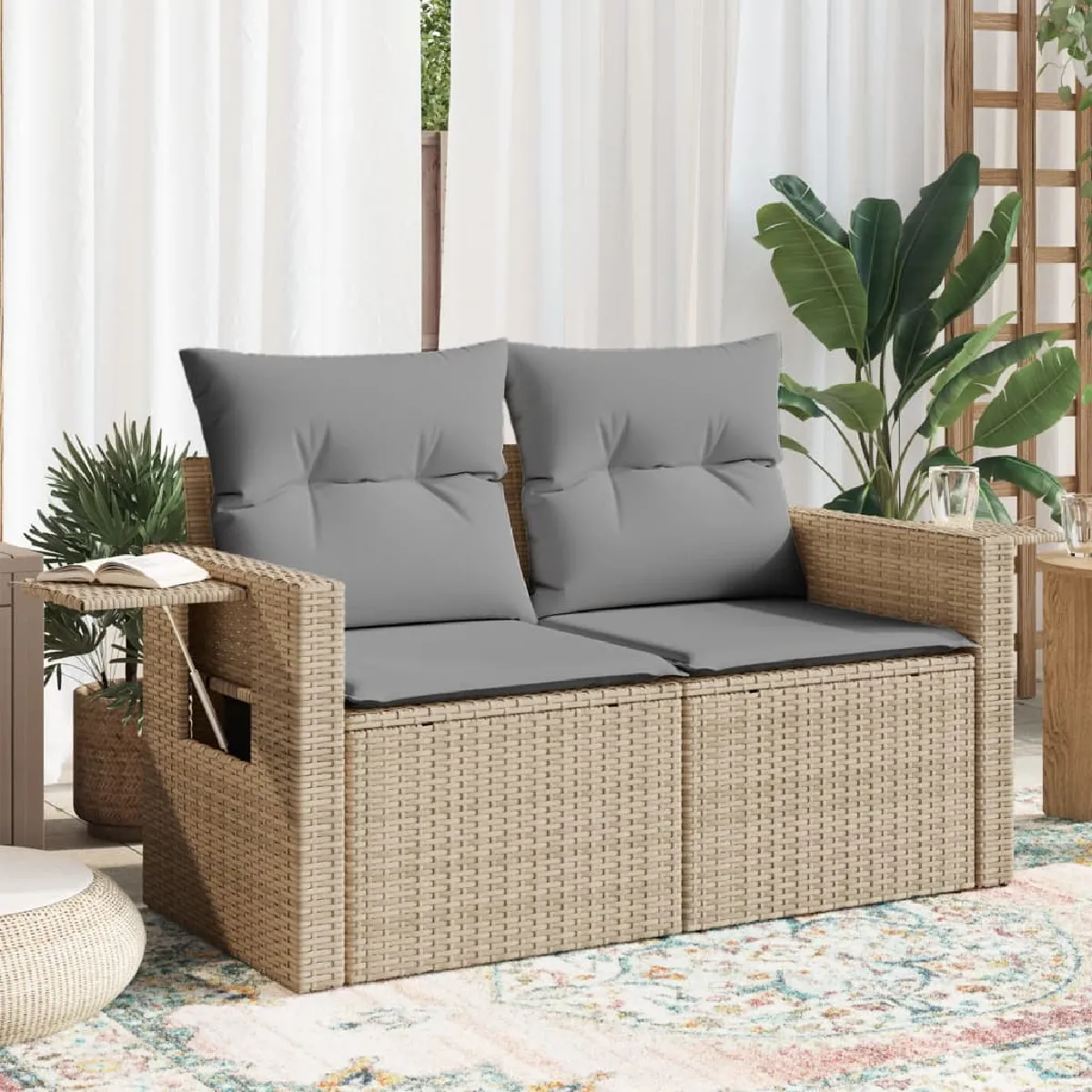 vidaXL Canapé de jardin 2 places avec coussins - Beige