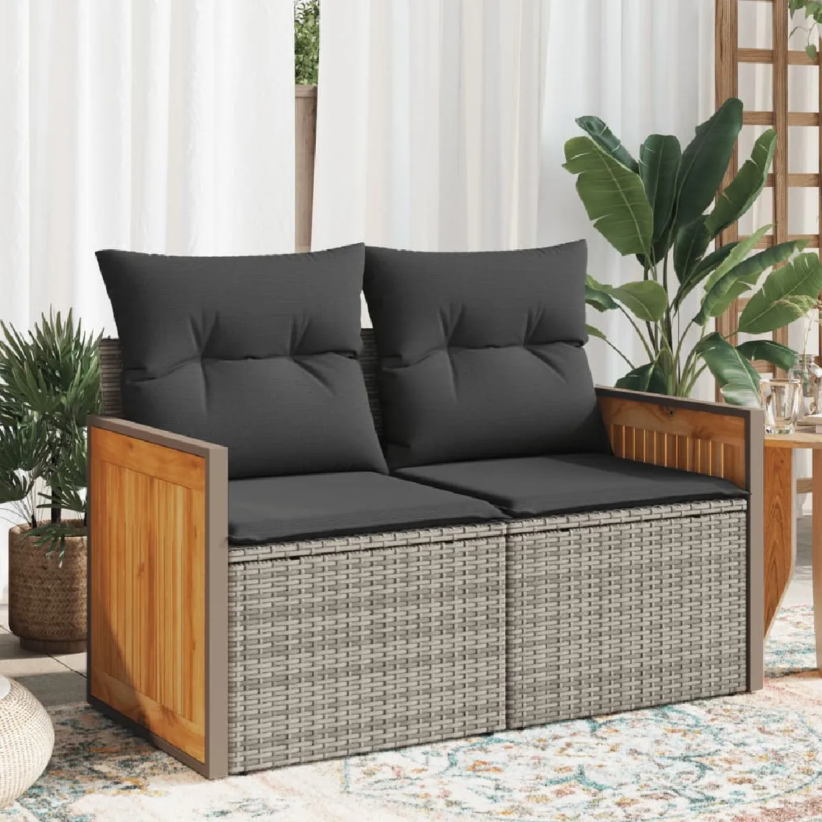 VidaXL Canapé 2 places Jardin Résine tressée - vue 7