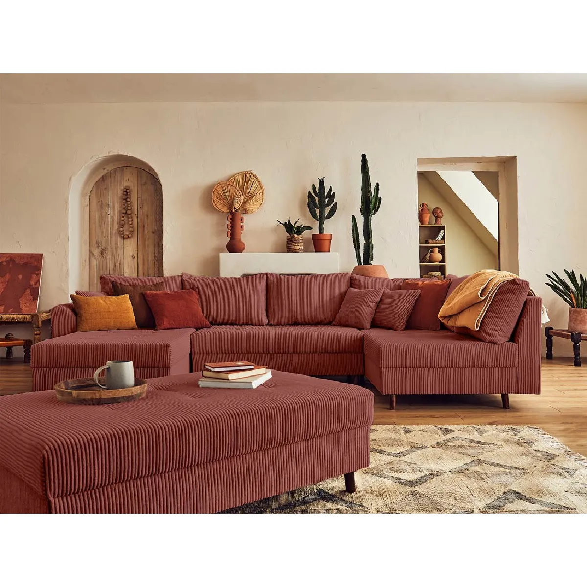 Lisa Design Canapé Panoramique Convertible - Terracotta