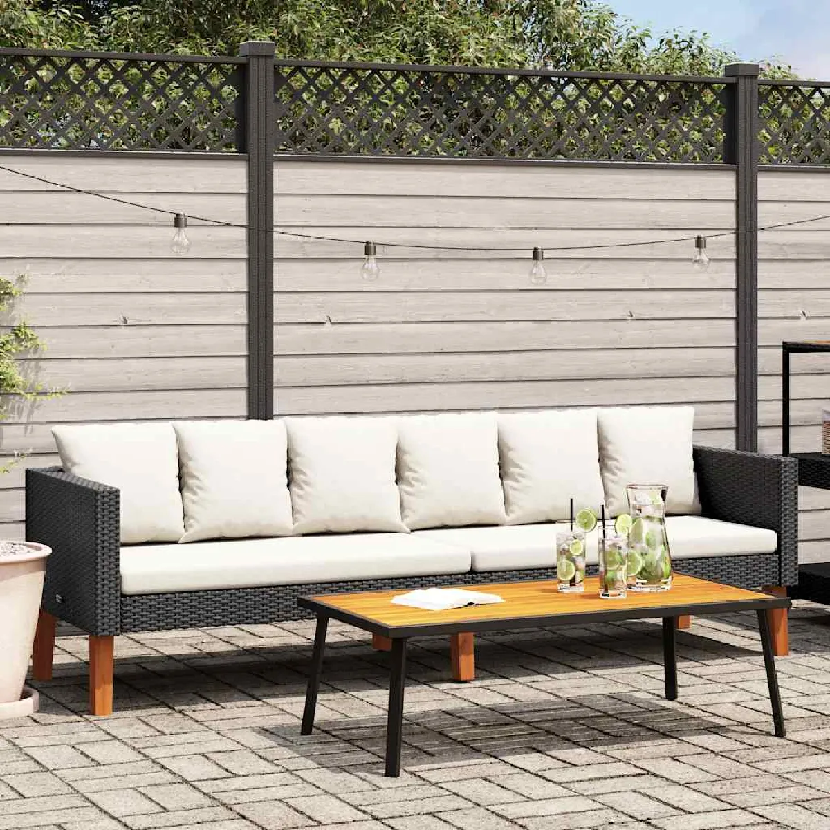 vidaXL Canapé 3 Places avec Coussins Sofa de Terrasse Meuble de Terrasse Canapé d'Extérieur Meuble d'Extérieur Sofa de 3076352 - vue 2