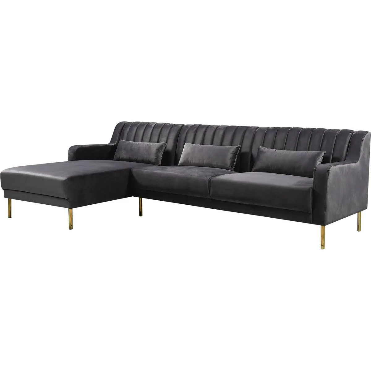 Canapé d'angle en velours [ ]Oliver[ ] - 275 x 161 x 81 cm - 5 places - Gris - Angle gauche