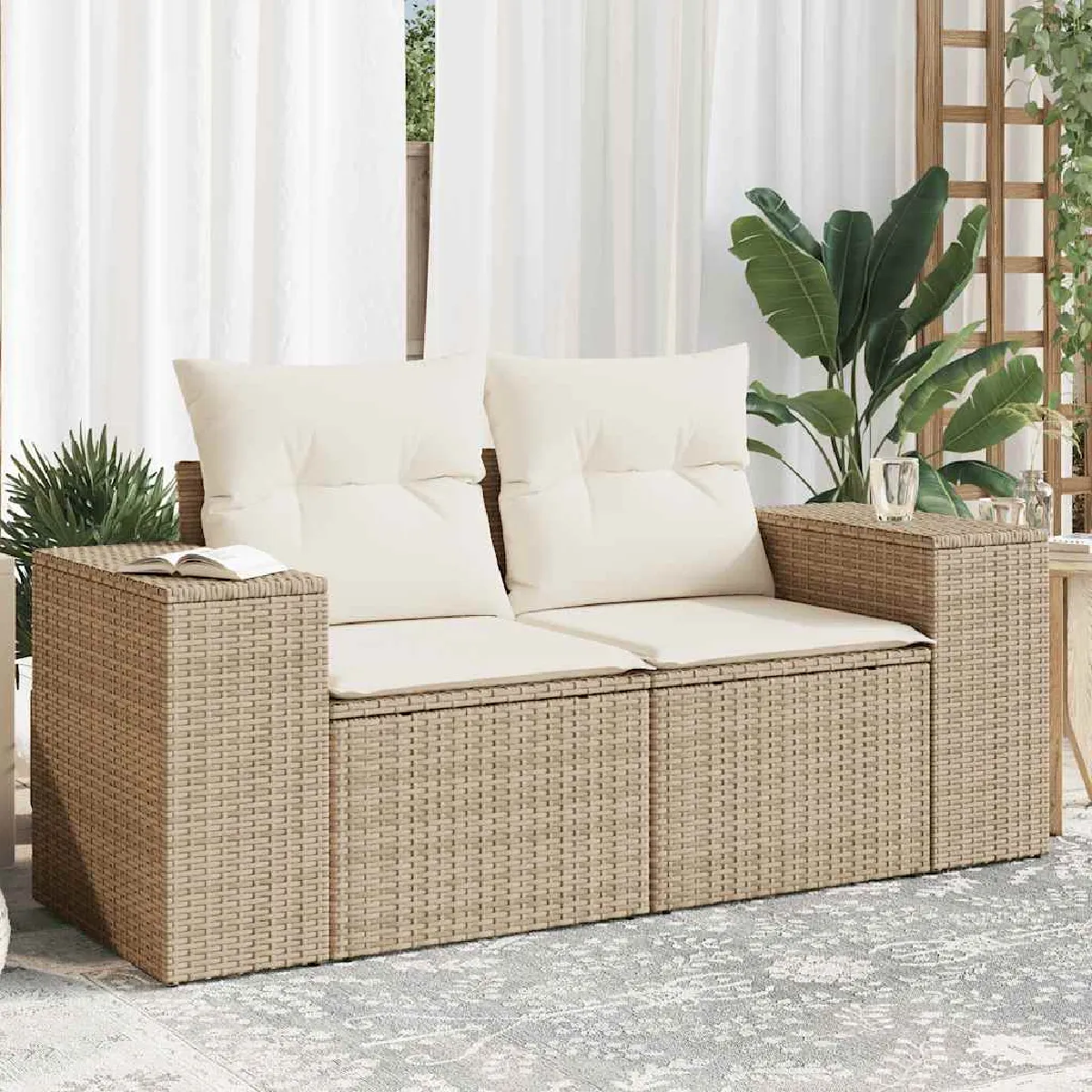 vidaXL - Canapé de jardin - 2 places - Beige - Image 2