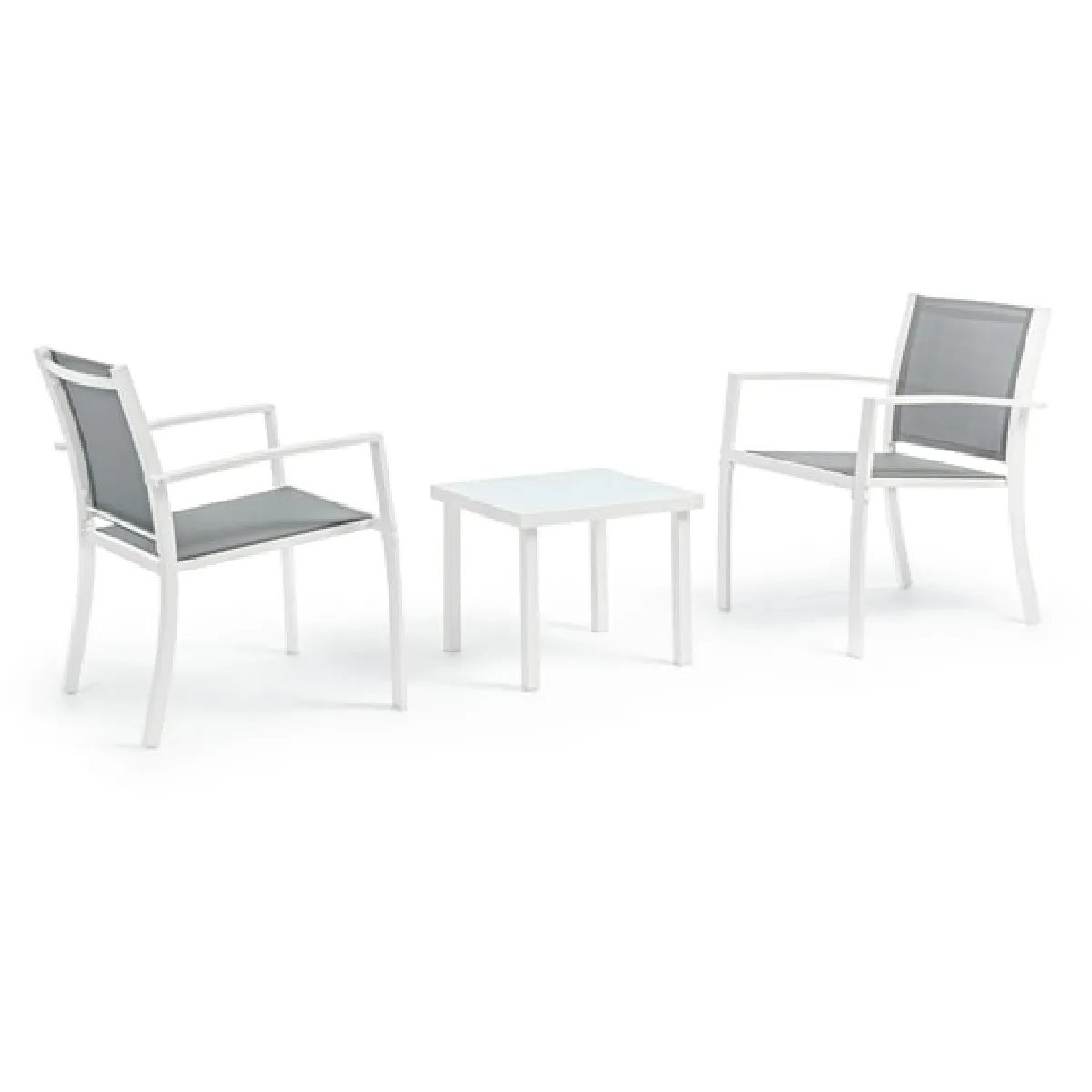 Bizzotto Salon extérieur Auri avec 2 fauteuils et table - Blanc Bizzotto Salon extérieur Auri avec 2 fauteuils et table - Blanc