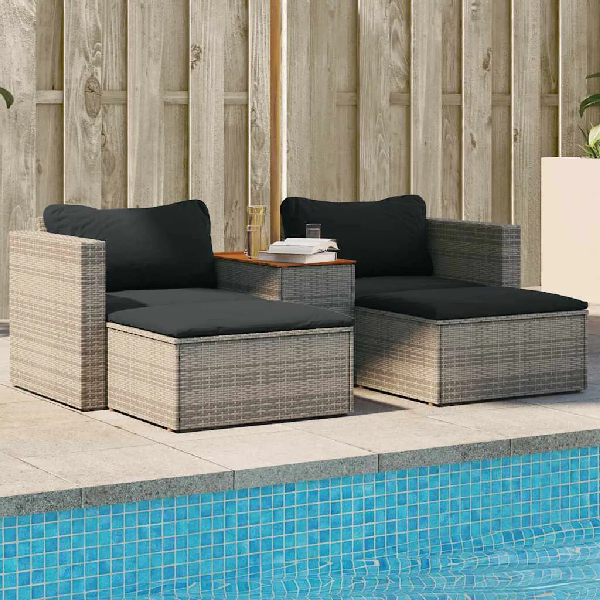 vidaXL Salon de jardin 5 pcs résine tressée avec coussins - vue 6