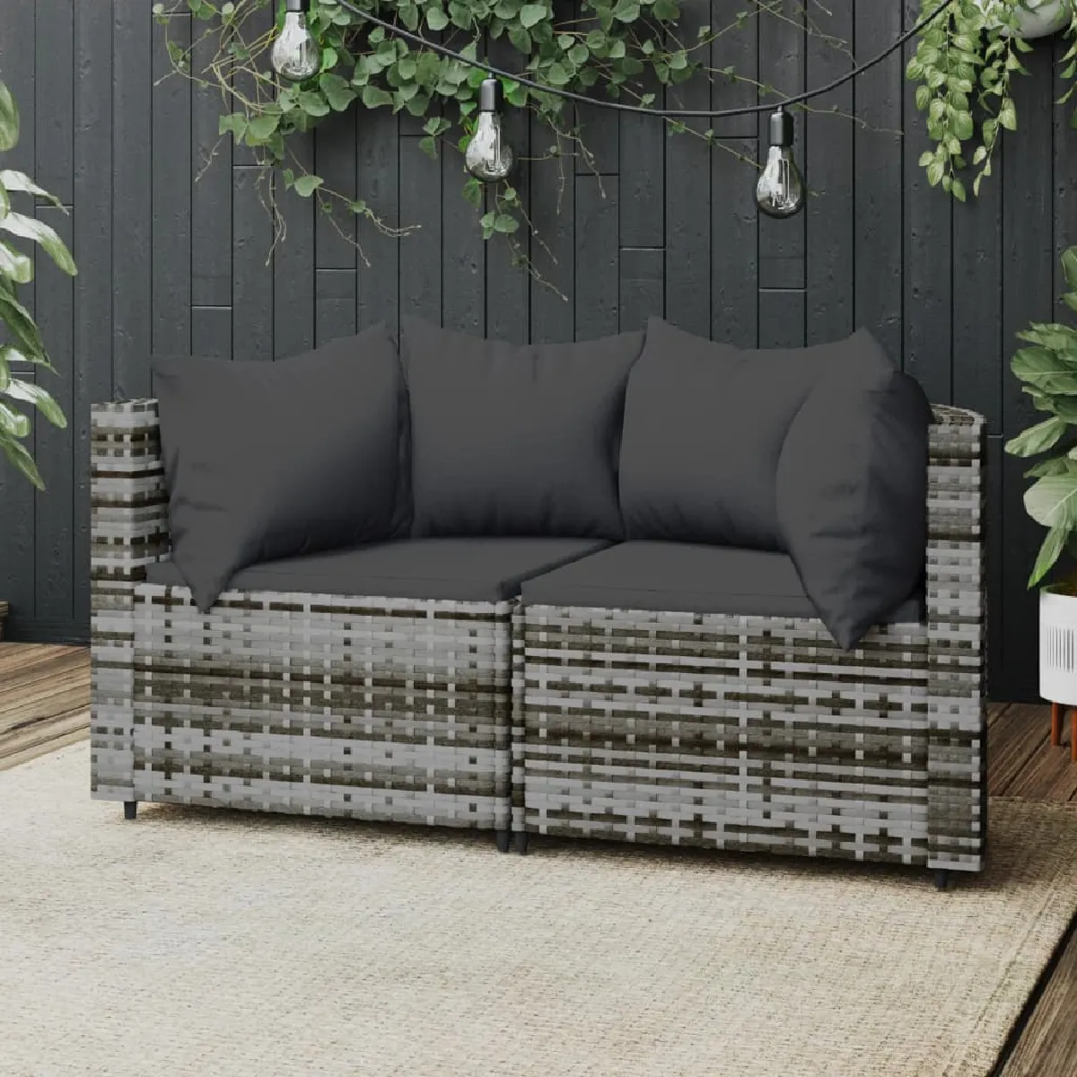 vidaXL Canapés d'angle de jardin - Résine tressée grise