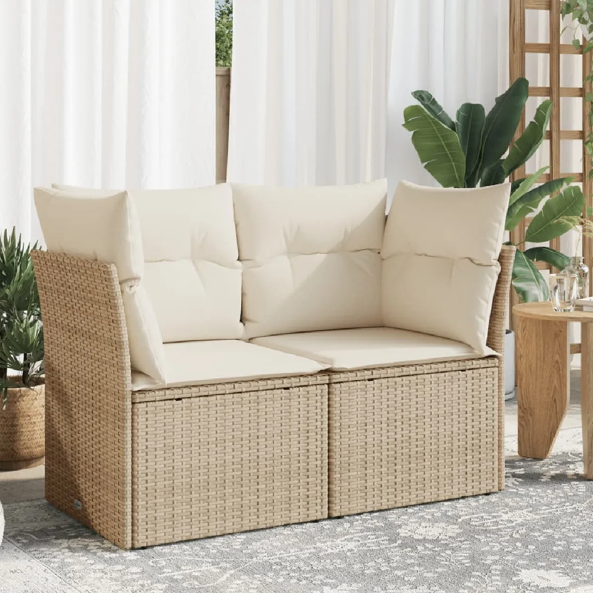 VIDAXL - Canapé de jardin - 2 places - Beige - Image 2