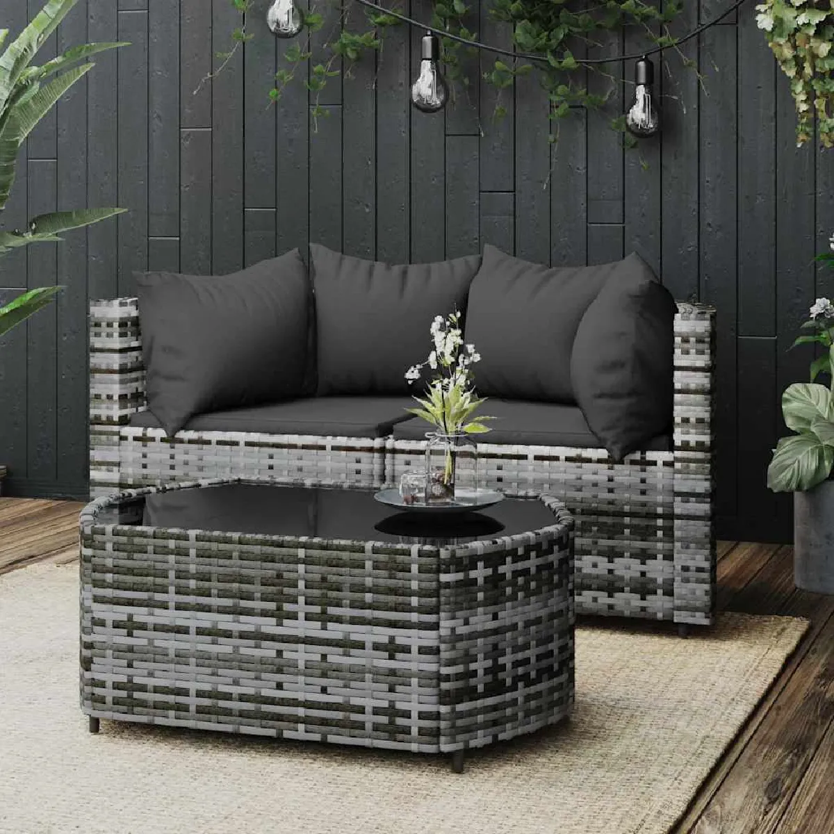 VIDAXL - Salon de jardin - Modulable - Résine tressée - Gris - 2 personnes - Image 2