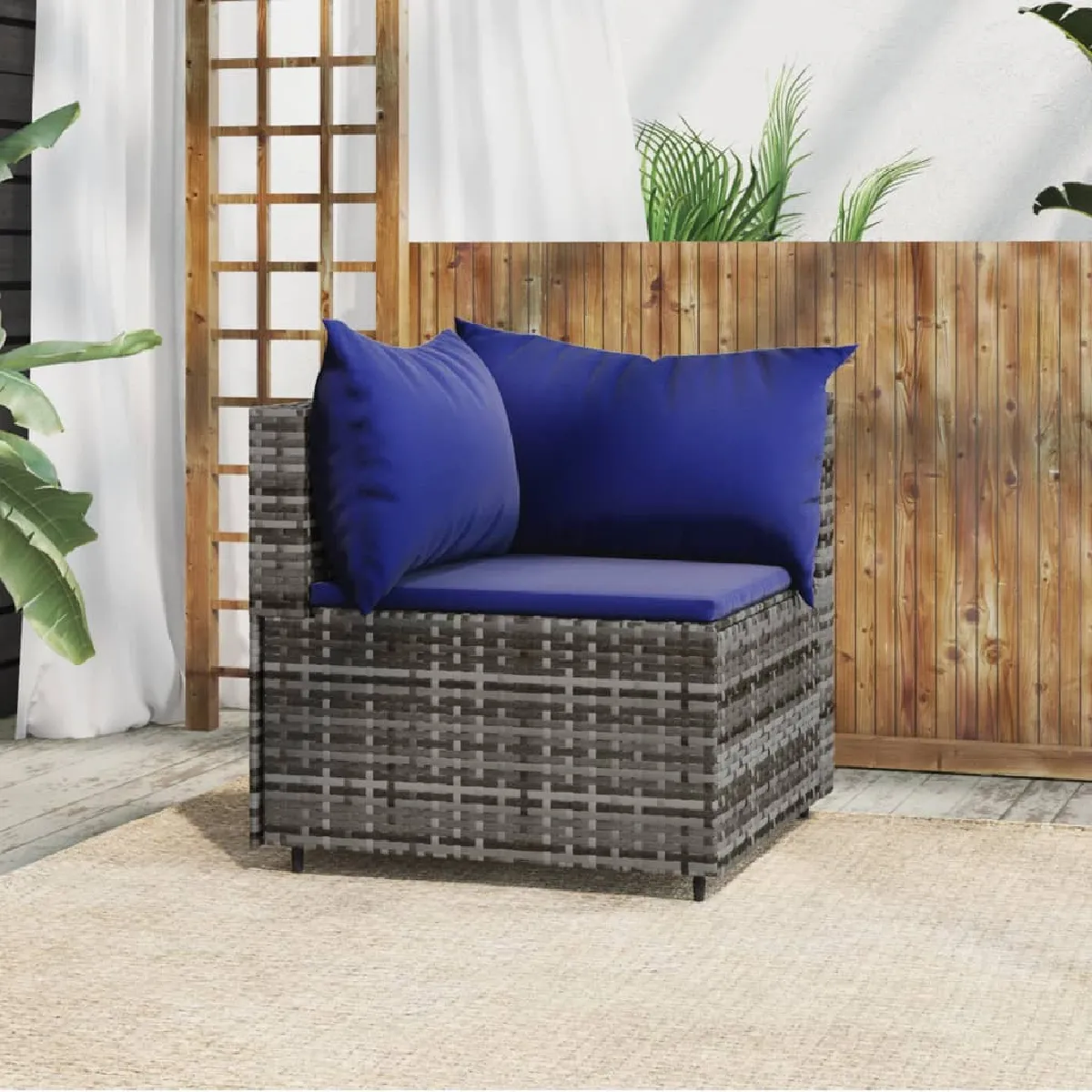 vidaXL Canapé d'Angle de Jardin avec Coussins - Gris Rotin