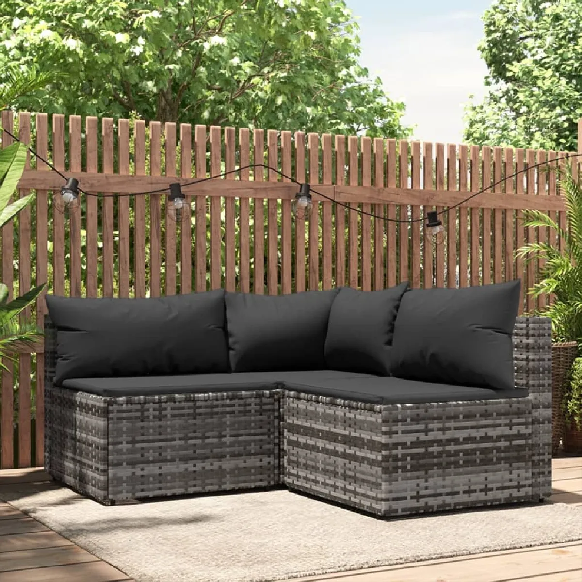 vidaXL Salon de jardin 3 pcs avec coussins Résine tressée ensemble de salon dextérieur ensemble de mobilier 318675 - vue 4