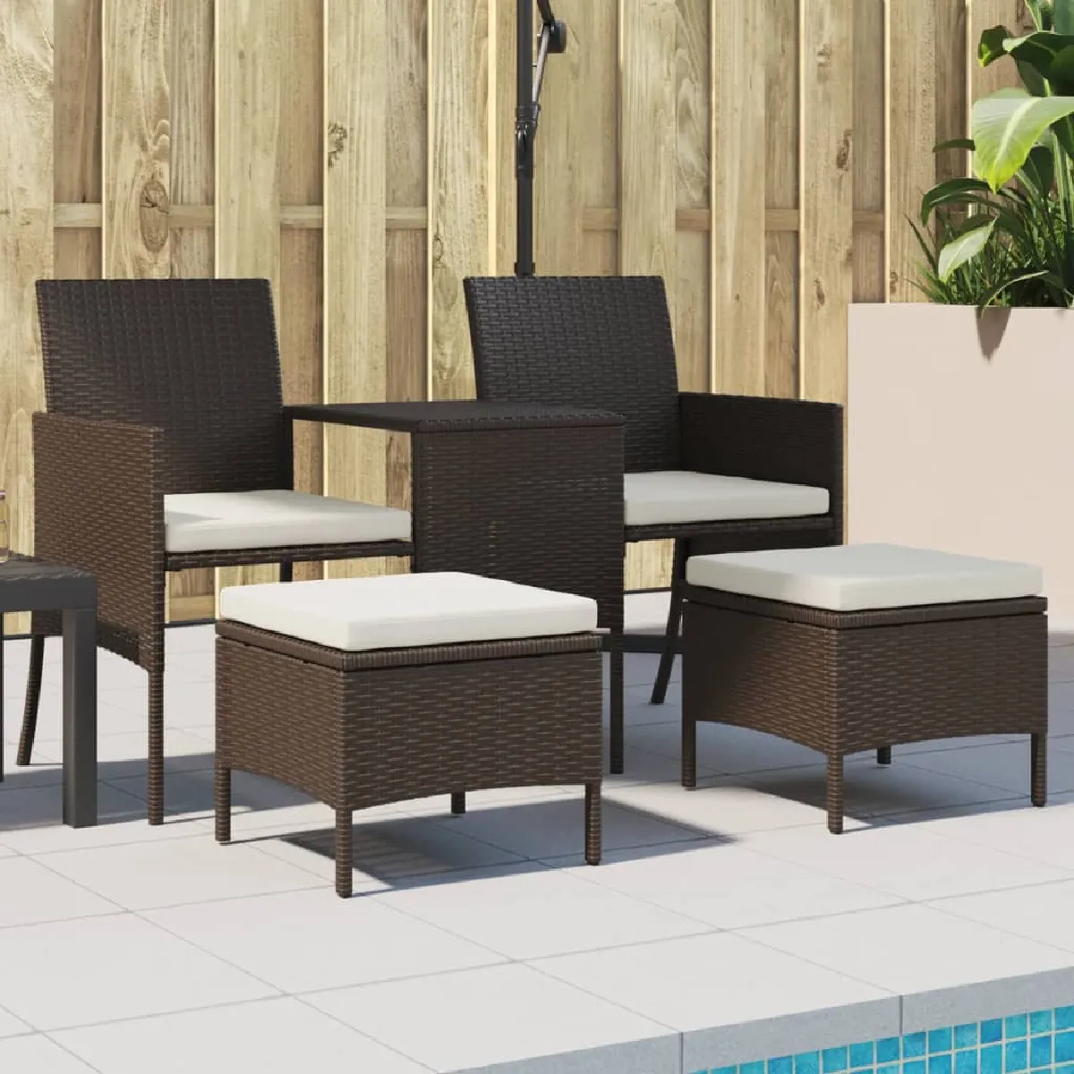 vidaXL Canapé de jardin table à thé et tabourets Résine tressée - vue 2