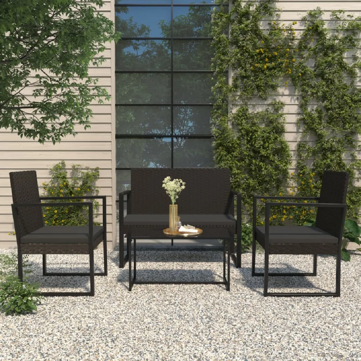 VIDAXL - Salon de jardin 4 pièces - Résine tressée - Noir - Image 3