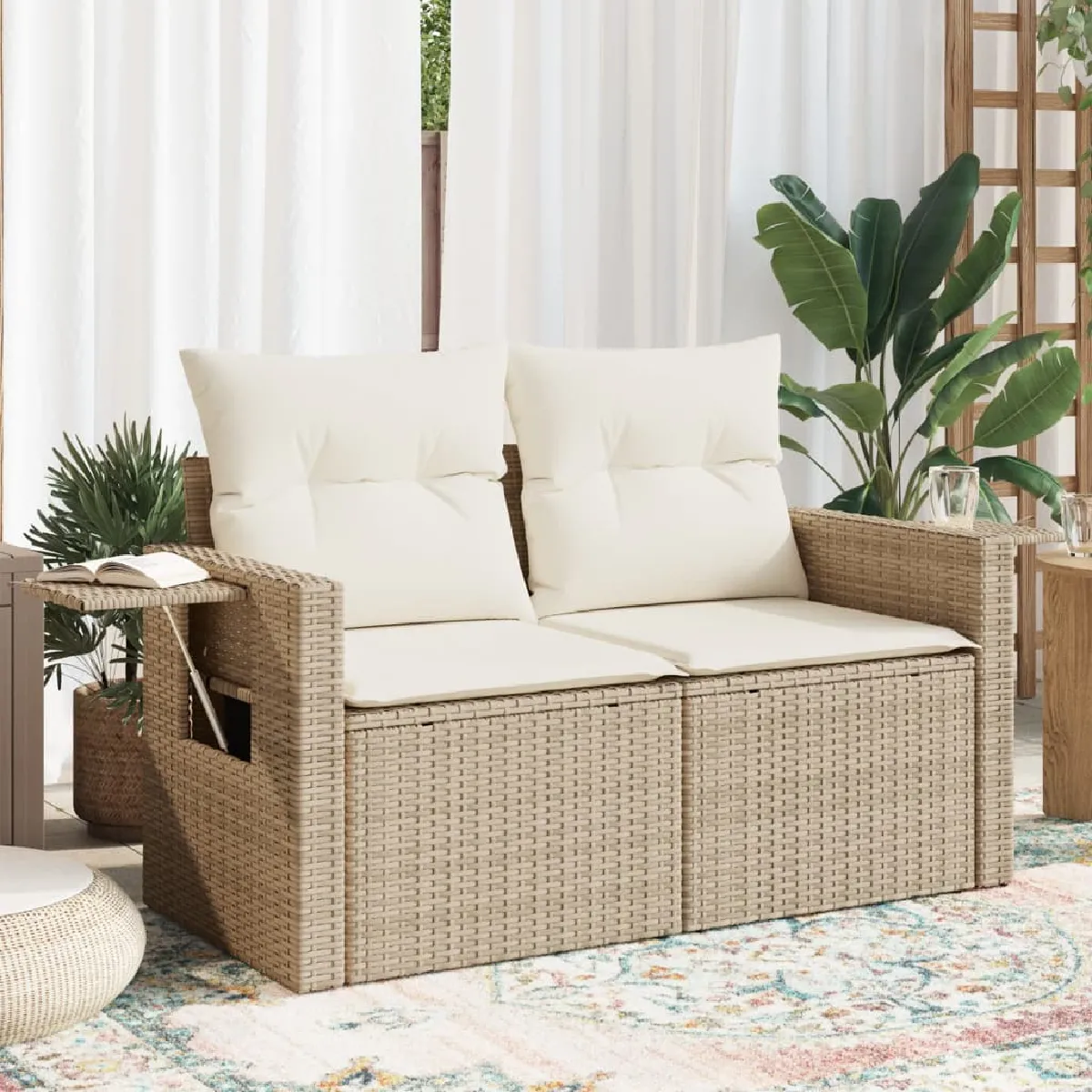 vidaXL Canapé de Jardin avec Coussins 2 Places Rotin - vue 2