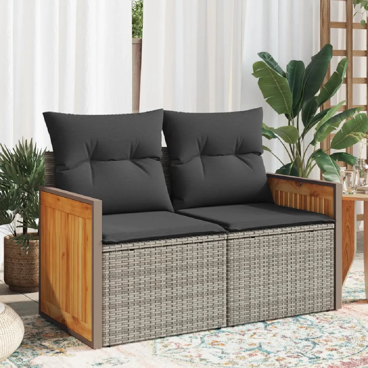 VidaXL Canapé 2 places Jardin Résine tressée - vue 6