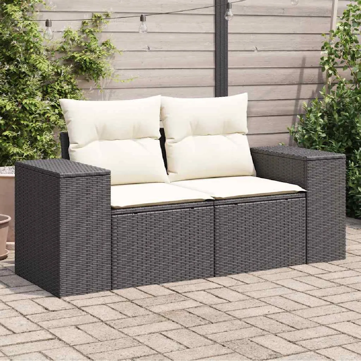 Non Communiqué Noir Vidaxl Canapé De Jardin Avec Coussins 2 Places, Siège Avec Dossier, Meuble De Patio Arrière-Cour Terrasse Extérieur, 366019 - Image 3