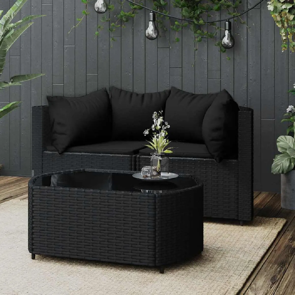 vidaXL Salon de jardin 3 pcs avec coussins Résine tressée 362331 - vue 5