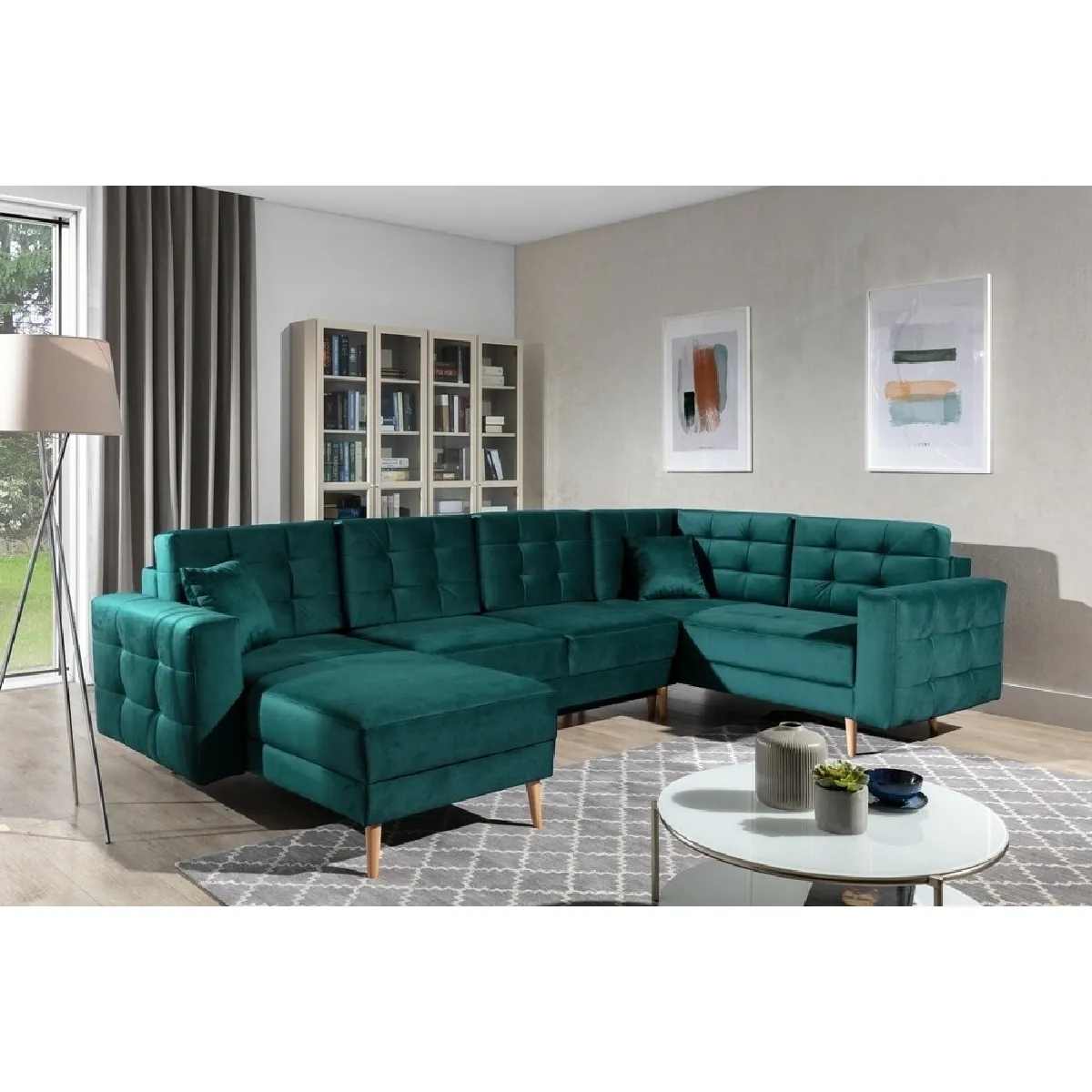 Venesetti canapé panoramique convertible en velours - Vert foncé Venesetti canapé panoramique convertible en velours - Vert foncé