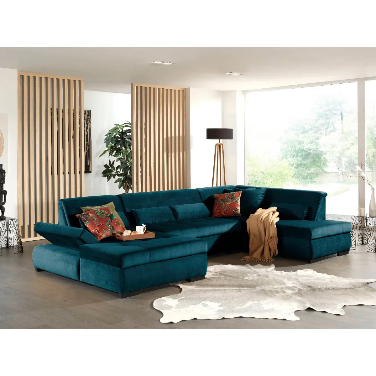 Lisa design Canapé panoramique Vermont - Bleu canard Lisa design Canapé panoramique Vermont - Bleu canard