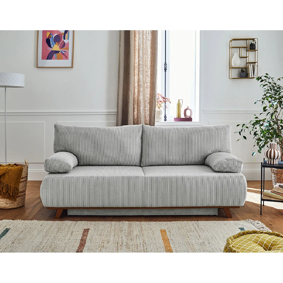 Bestmobilier Canapé droit Cristal 3 places convertible - Gris clair