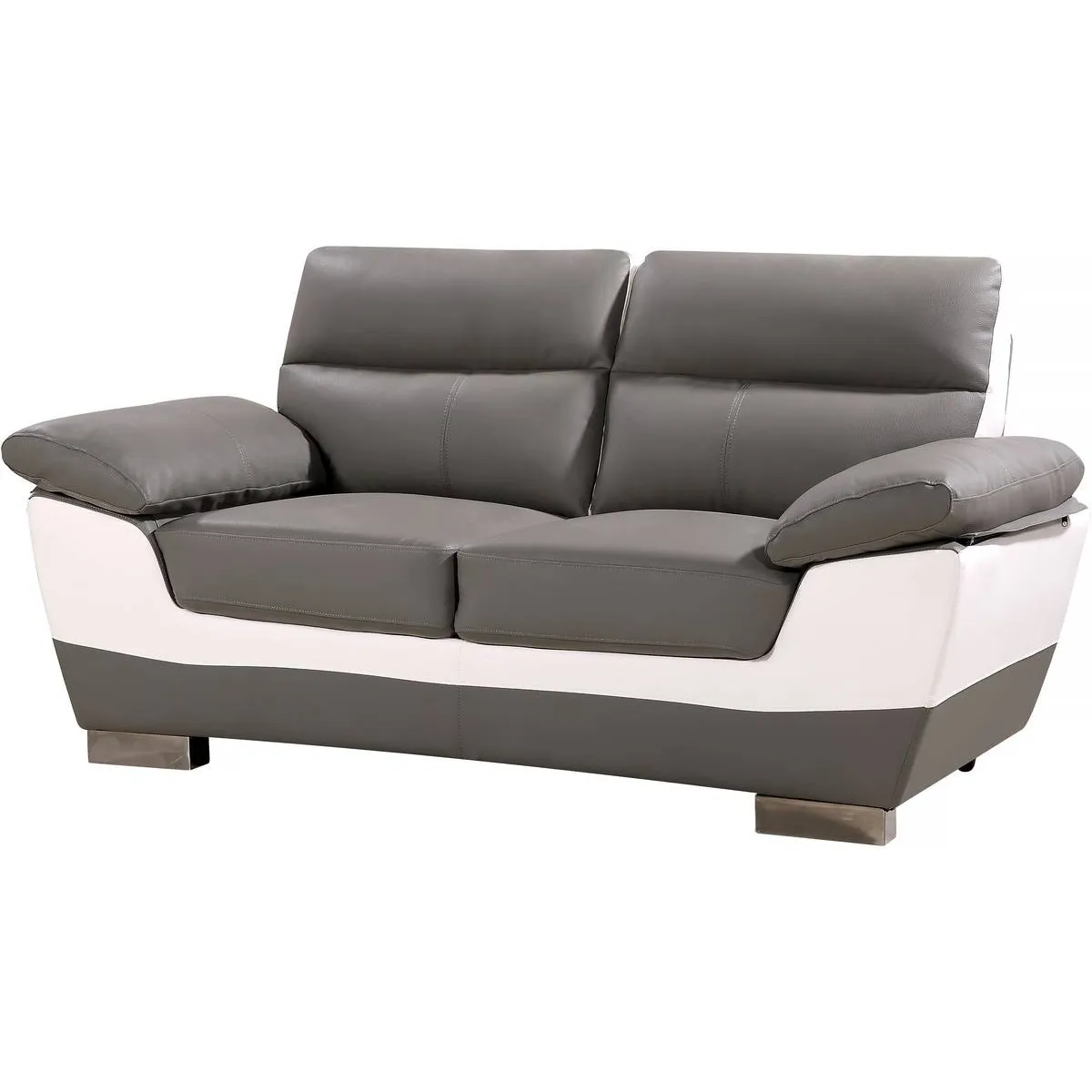 Canapé fixe en cuir reconstitué et PVC [ ] Dallas[ ] - 169 x 88 x 90 cm - 2 places - Gris/Blanc