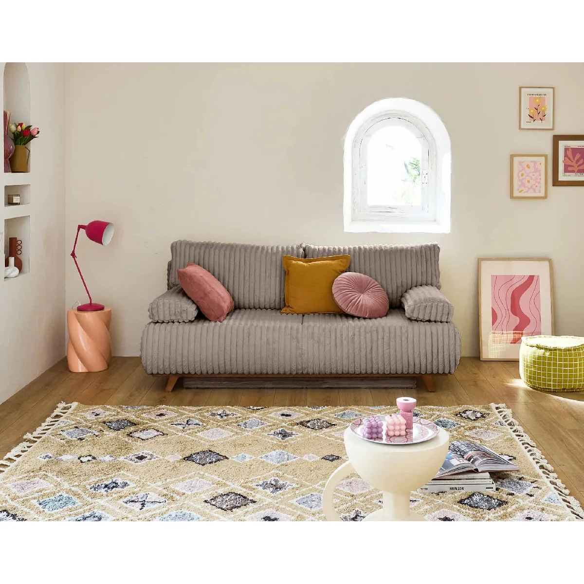 Bestmobilier Canapé droit 3 places Cristal - Taupe