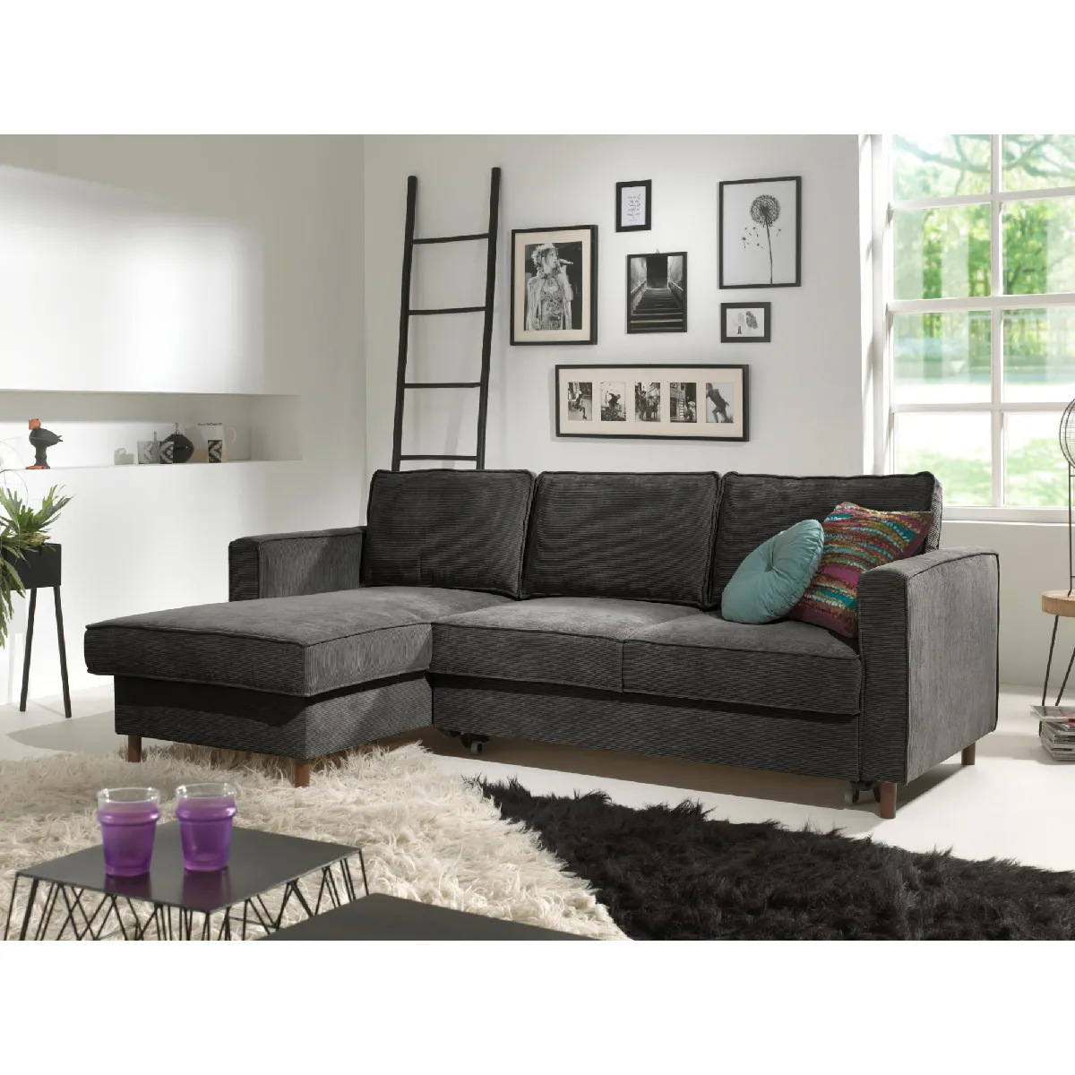 LISA DESIGN Jake - canap&eacute; d'angle gauche - convertible avec coffre - 4 places - en velours c&ocirc;tel&eacute;