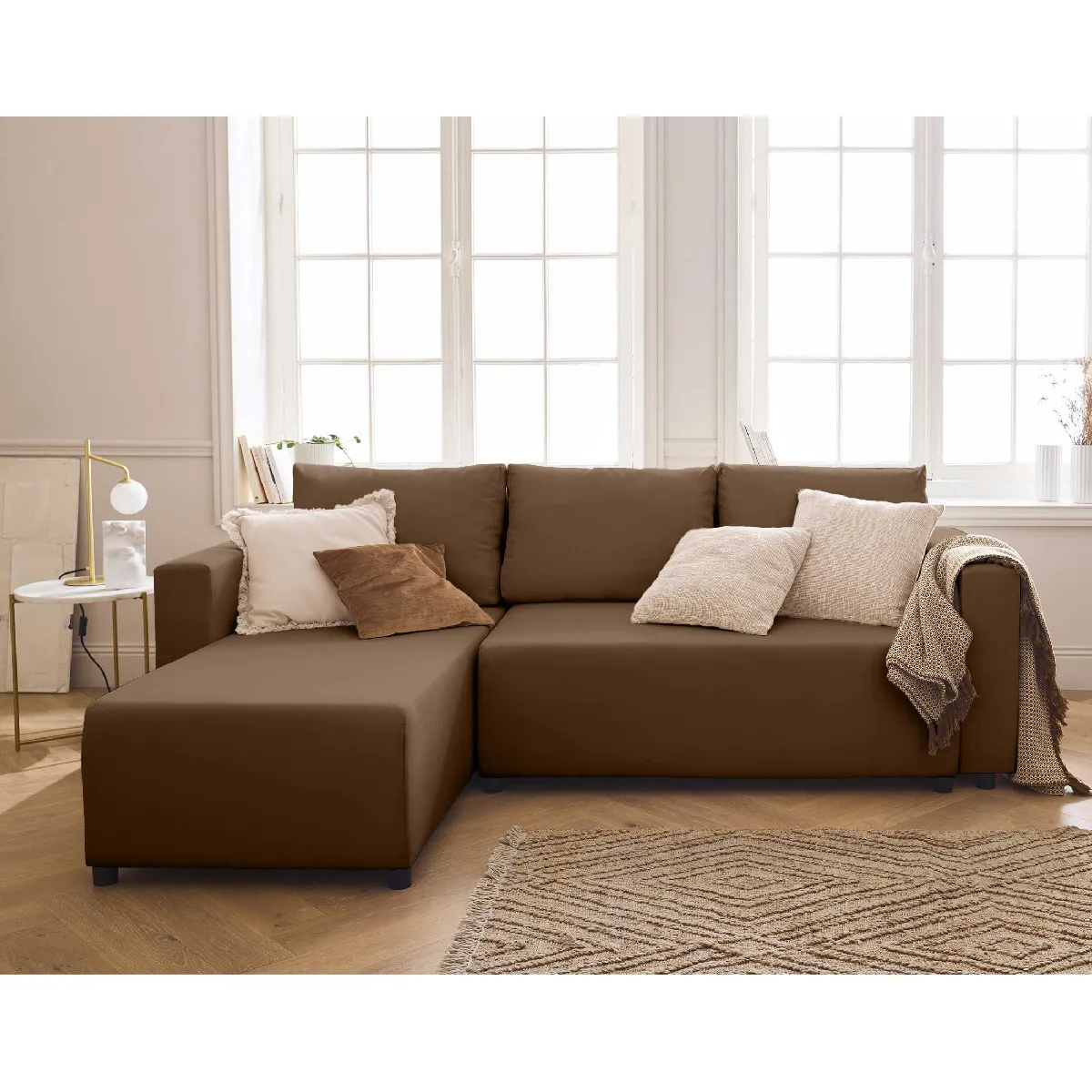 Regala canapé d'angle réversible 4 places convertible avec coffre en tissu - vue 1