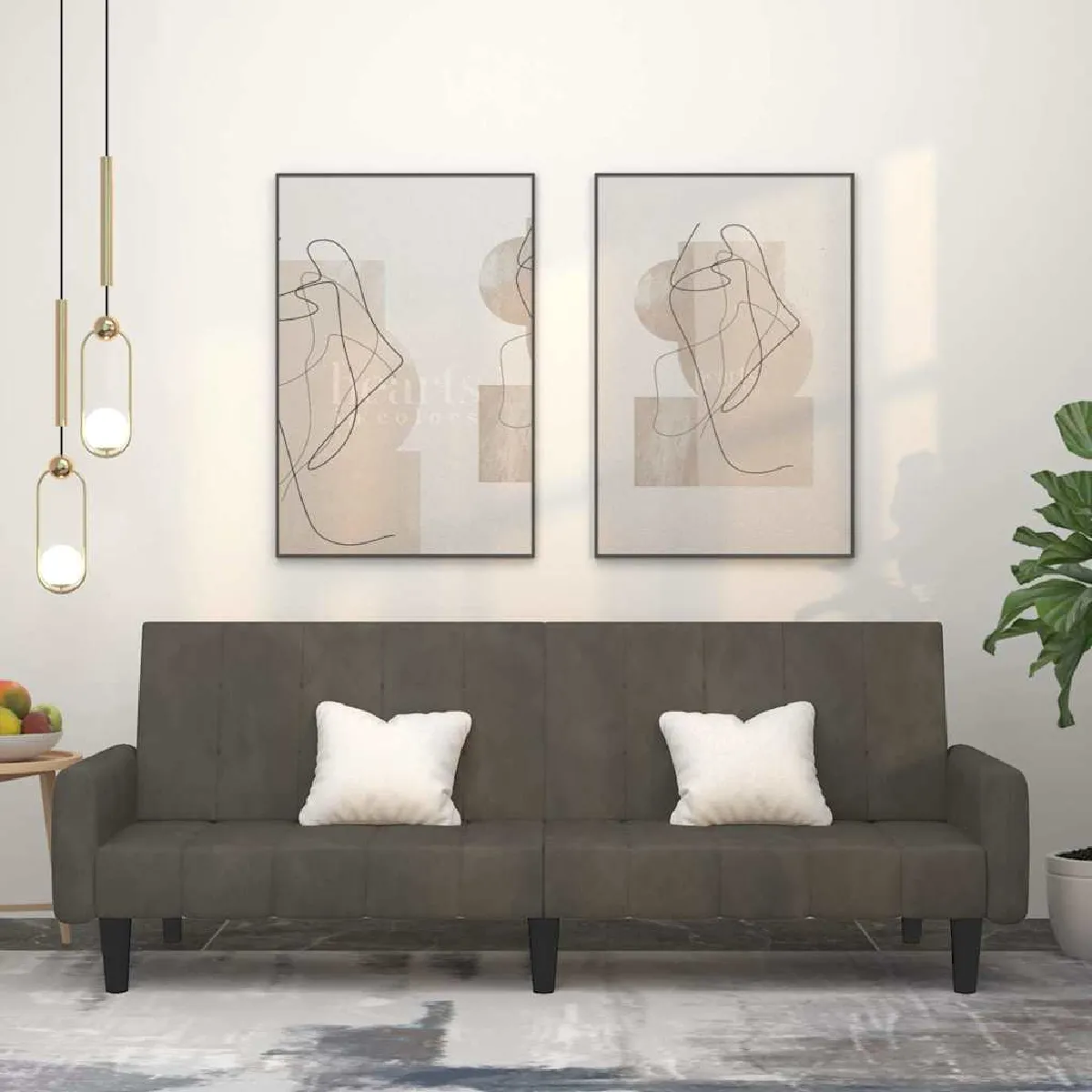 VIDAXL Canapé lit 2 places Jaune velours - vue 3