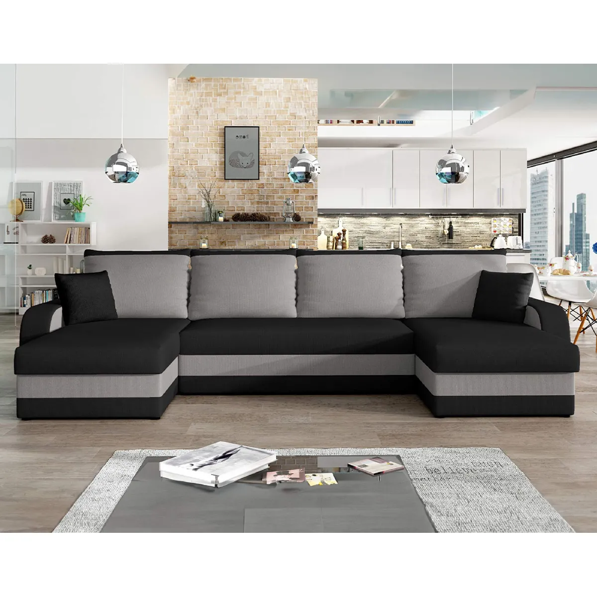 Bestmobilier canapé panoramique Valos - Noir