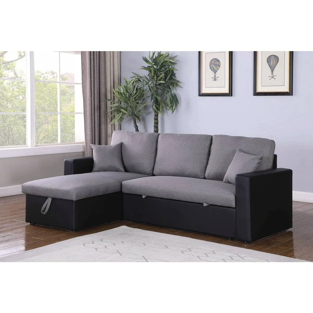 Canapé d'angle convertible/ réversible avec coffre [ ]Alain[ ] - 3 places - Gris / Noir