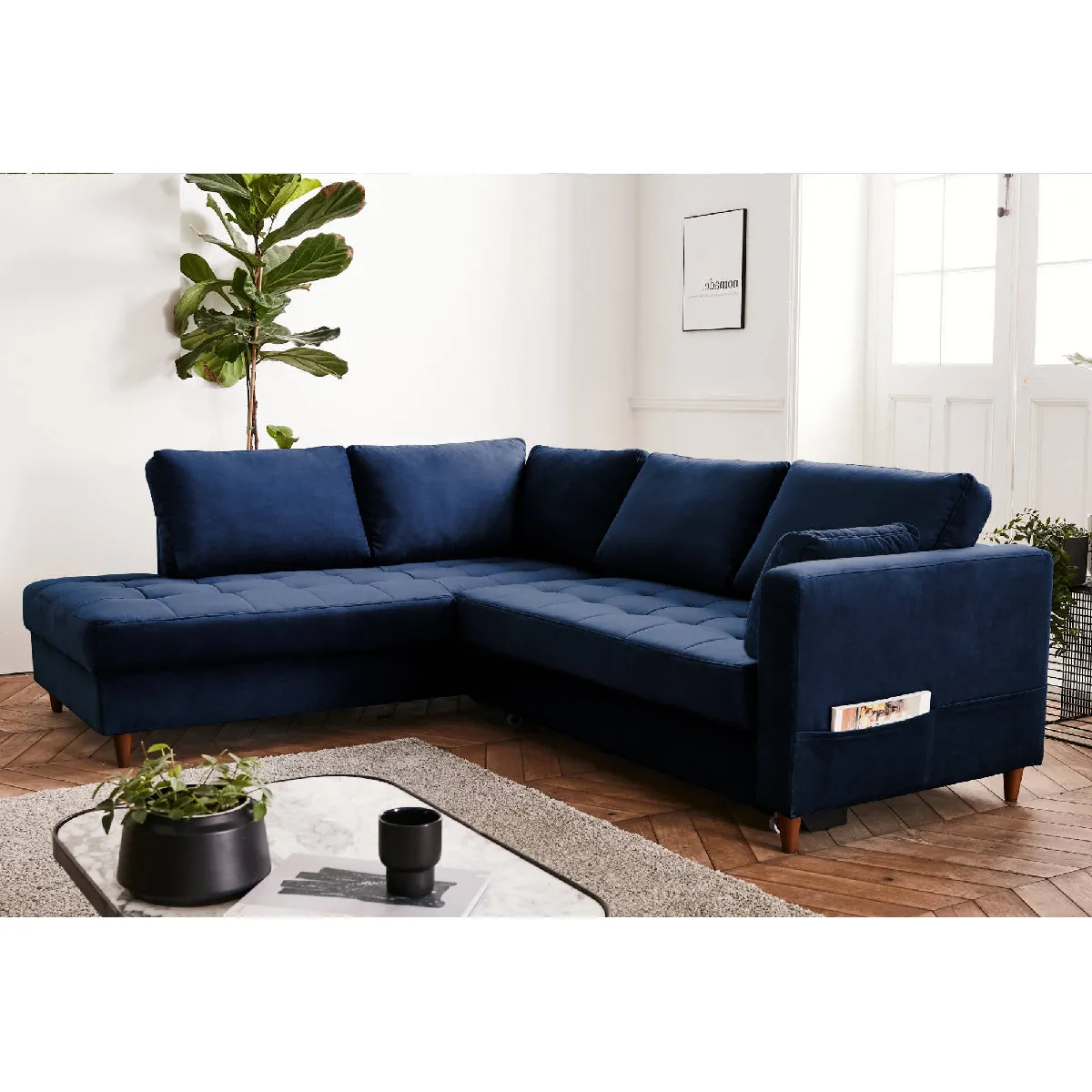 LISA DESIGN Anna - canap&eacute; d'angle gauche - 5 places - convertible - en velours