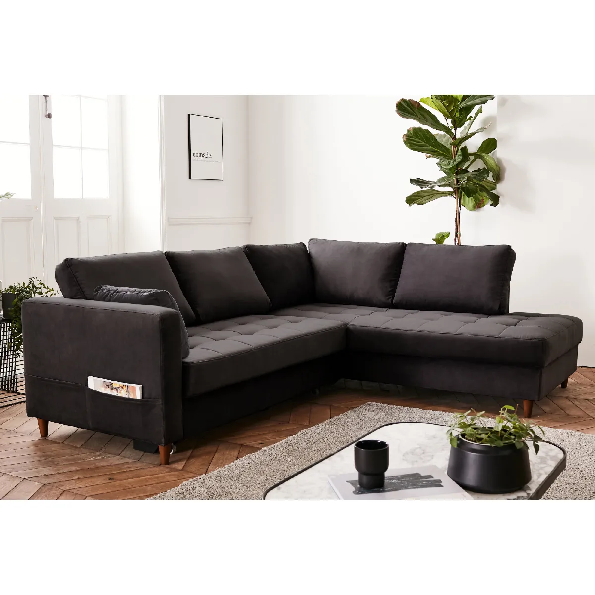 LISA DESIGN Anna - canap&eacute; d'angle droit - 5 places - convertible - en velours