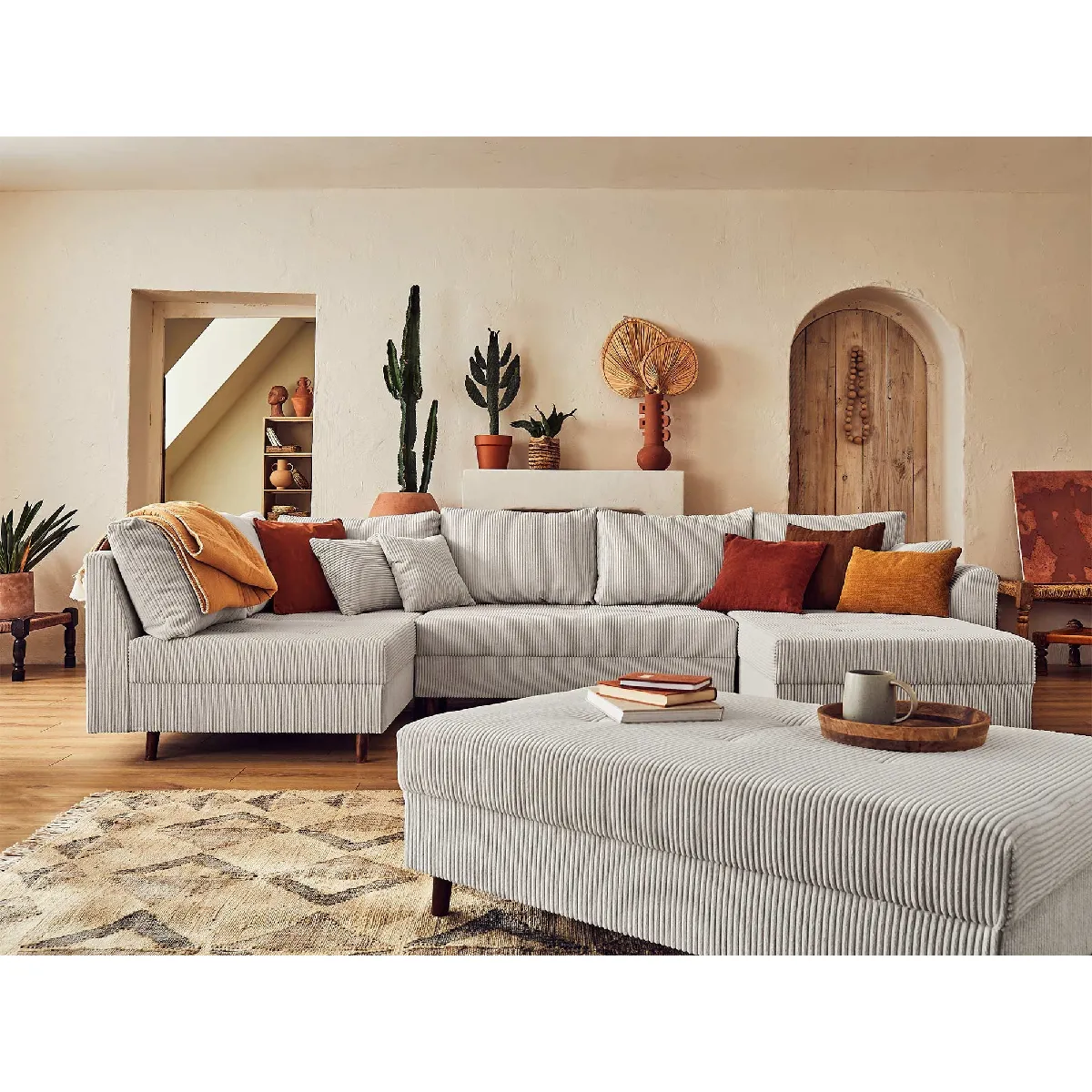 Lisa Design Gris/Clair Canapé Panoramique Convertible