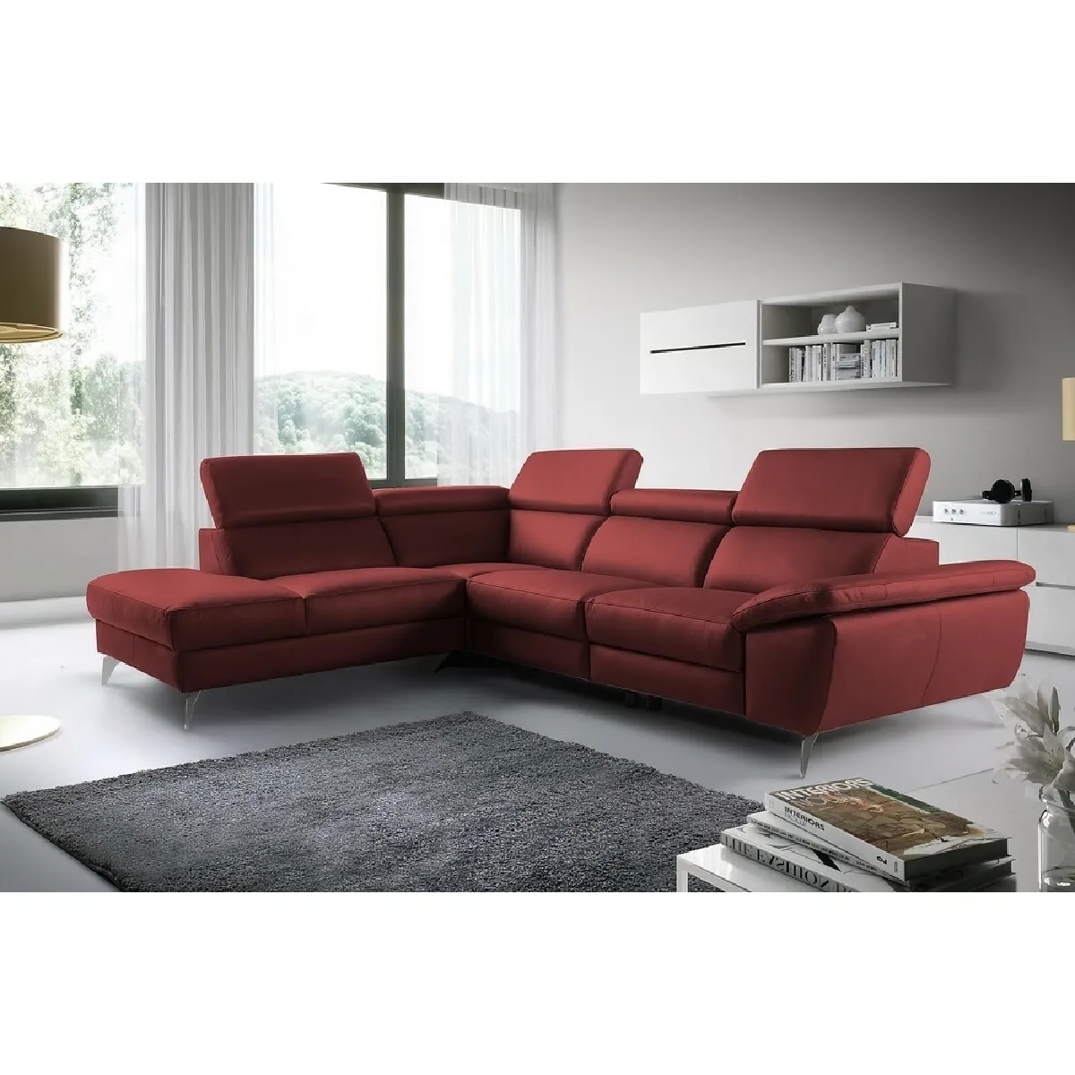 Venesetti Canapé d'angle en cuir Kasini - Rouge Bordeaux Venesetti Canapé d'angle en cuir Kasini - Rouge Bordeaux