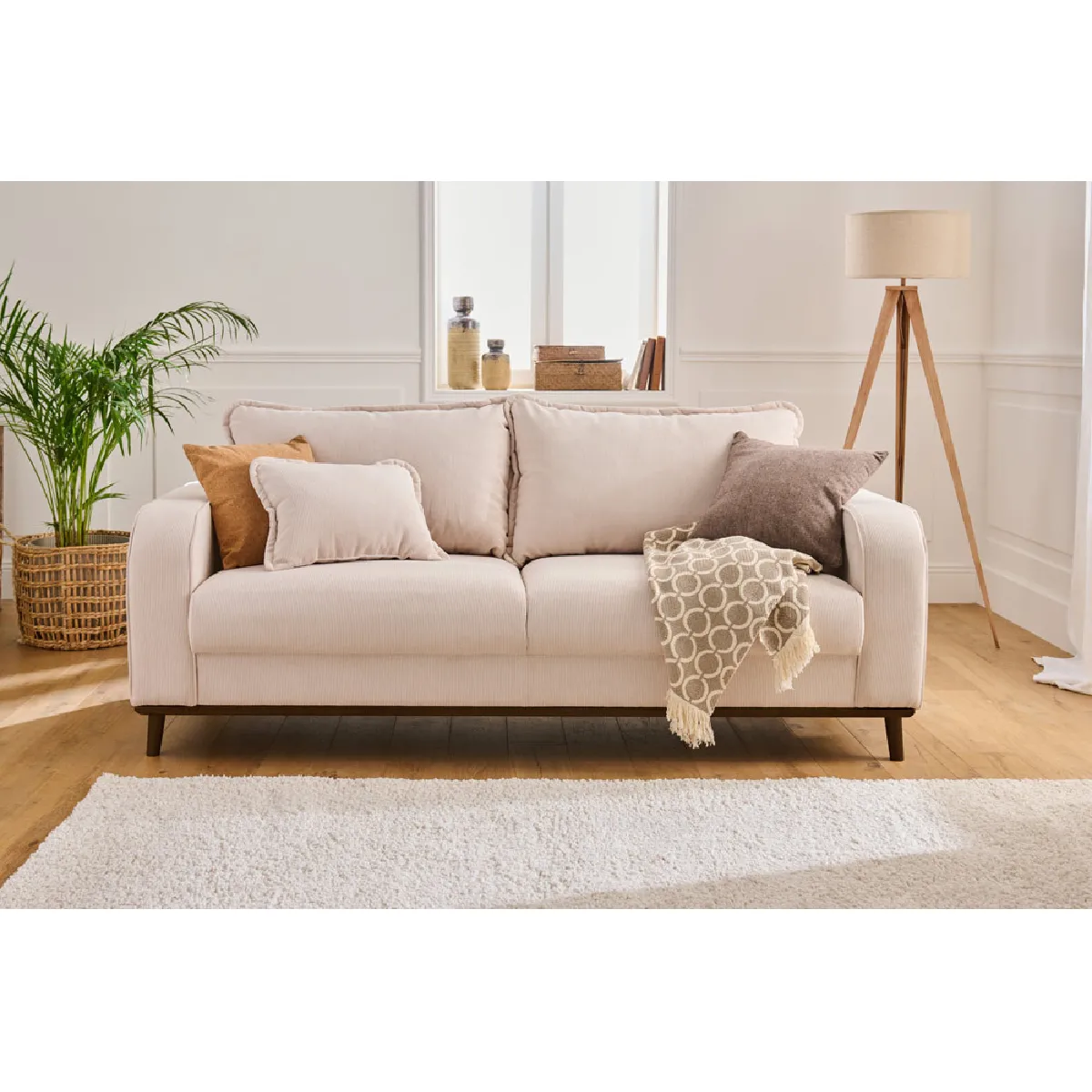 Lisa Design Beige Canapé Droit 3 Places