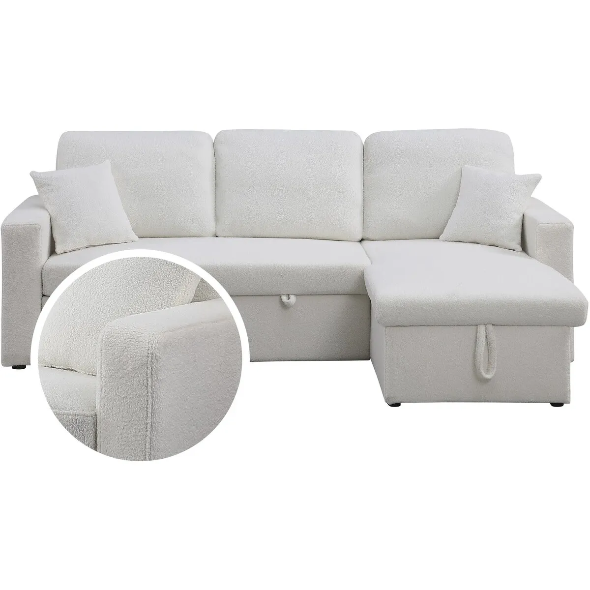 Canapé d'angle convertible/reversible avec coffre [ ]Alain[ ] - 3 places - Bouclettes - Blanc