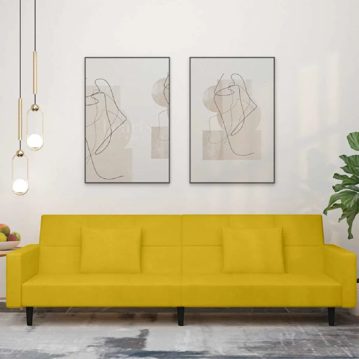 VIDAXL Canapé lit 2 places Jaune velours - vue 5
