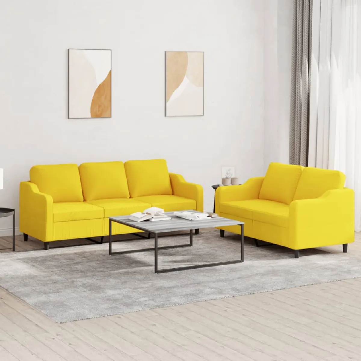 Vidaxl Jaune/Clair Ensemble De Canapés 2 Pcs Avec Coussins Tissu - Image 2