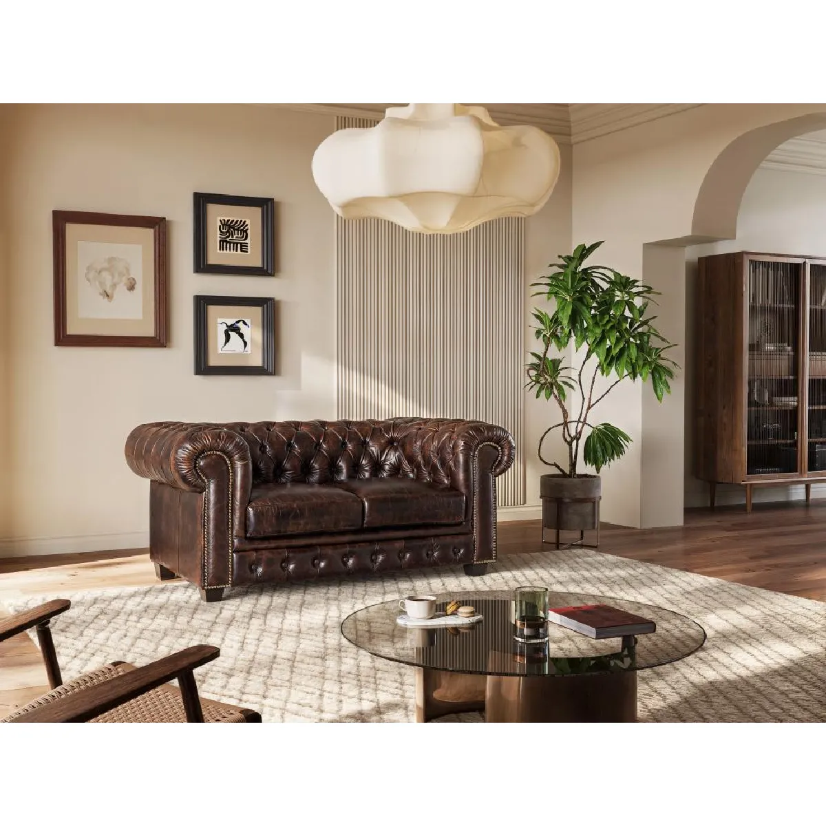 VENTE UNIQUE Canap&eacute; chesterfield 2 places BRENTON 100% cuir de
