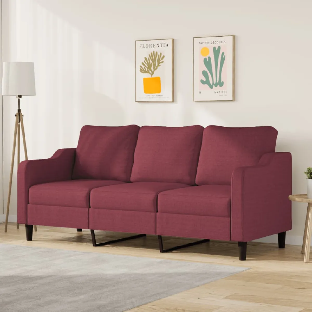 Non Communiqué Rouge Vidaxl Canapé À 3 Places Bordeaux 180 Cm Tissu - Image 3
