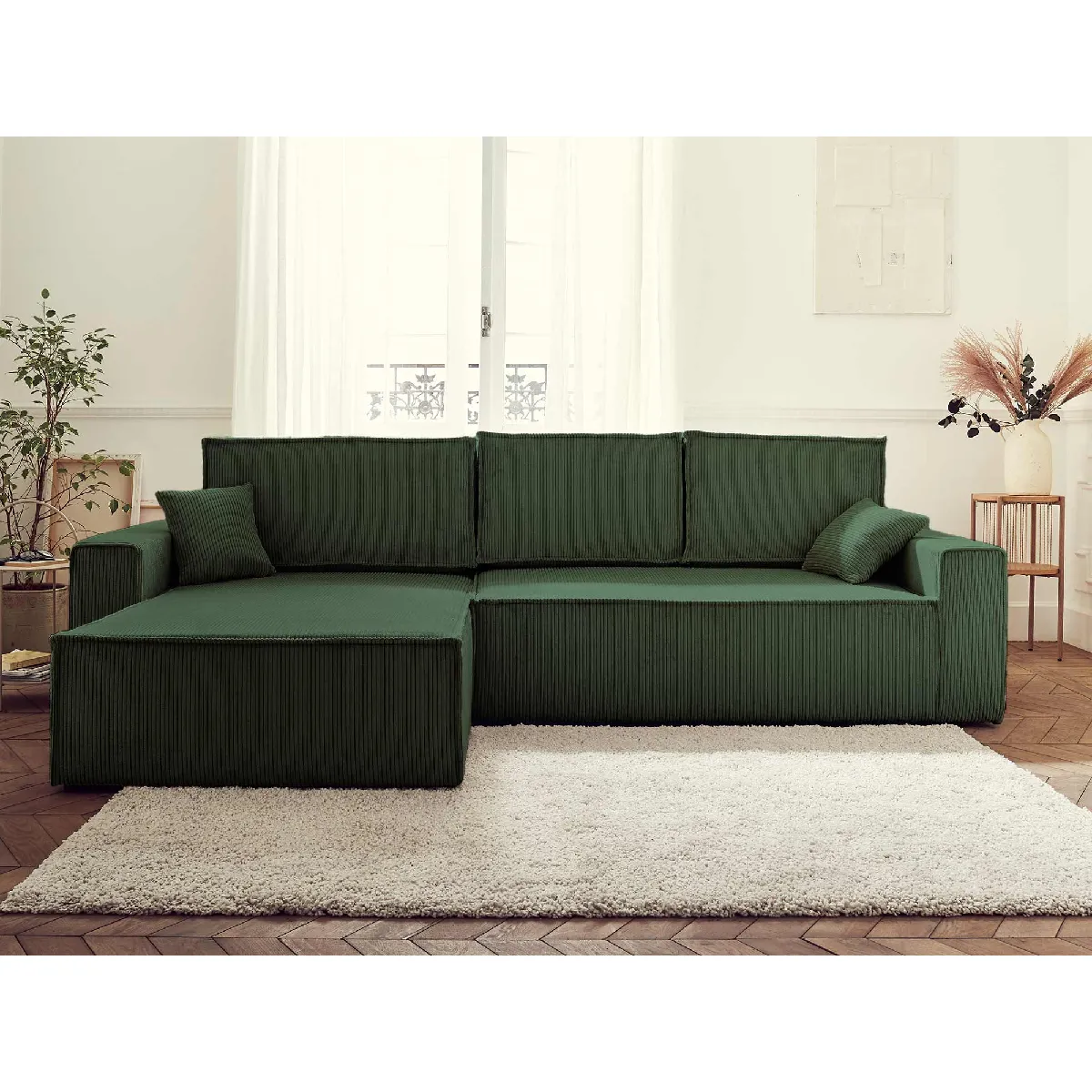 Bestmobilier Dellia - canapé d'angle réversible convertible - avec coffre - en velours côtelé - 4