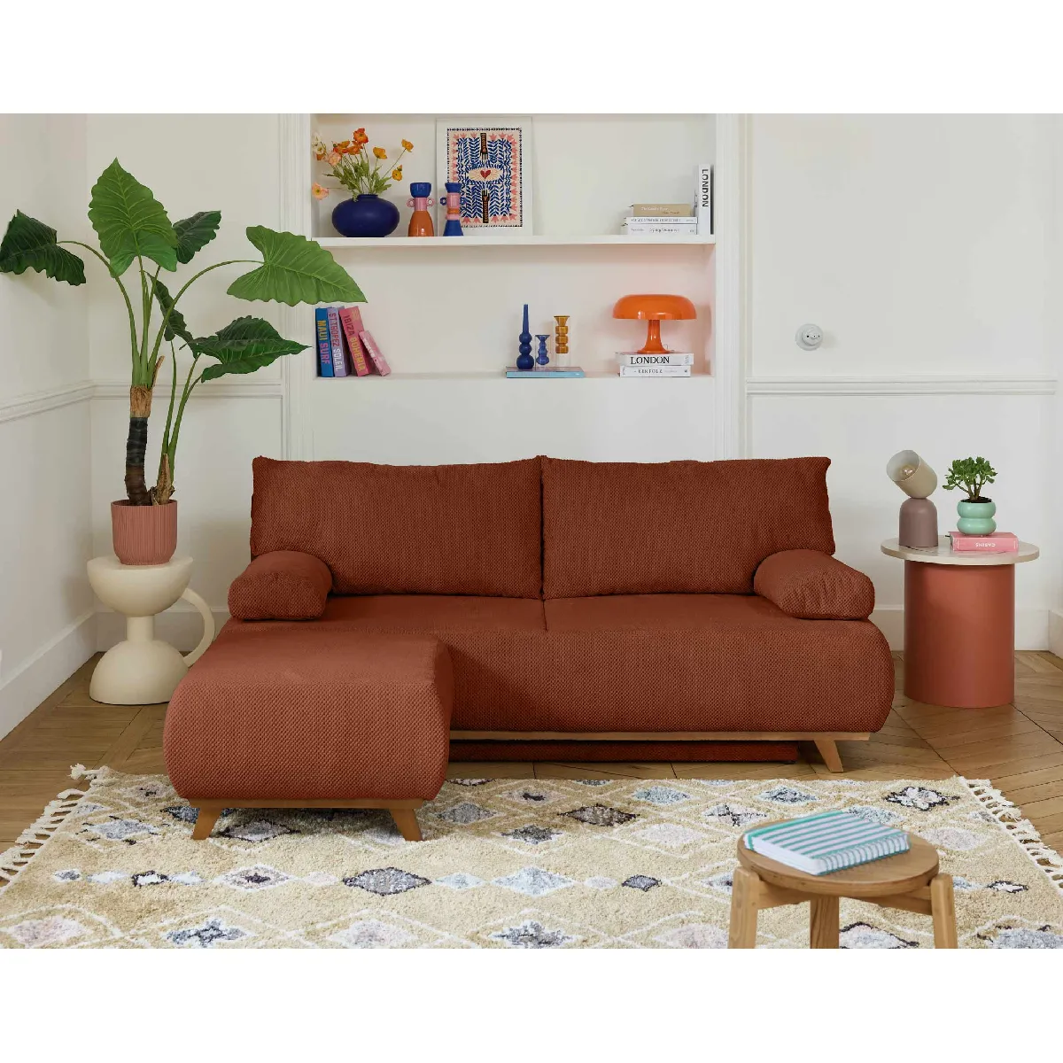 Cristal - canapé 3 places - convertible avec coffre et pouf - en velours texturé
