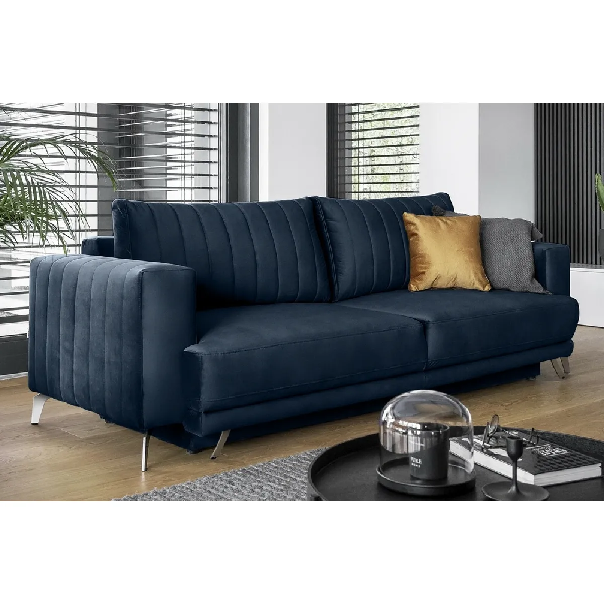 Venesetti canapé droit convertible avec coffre - Bleu